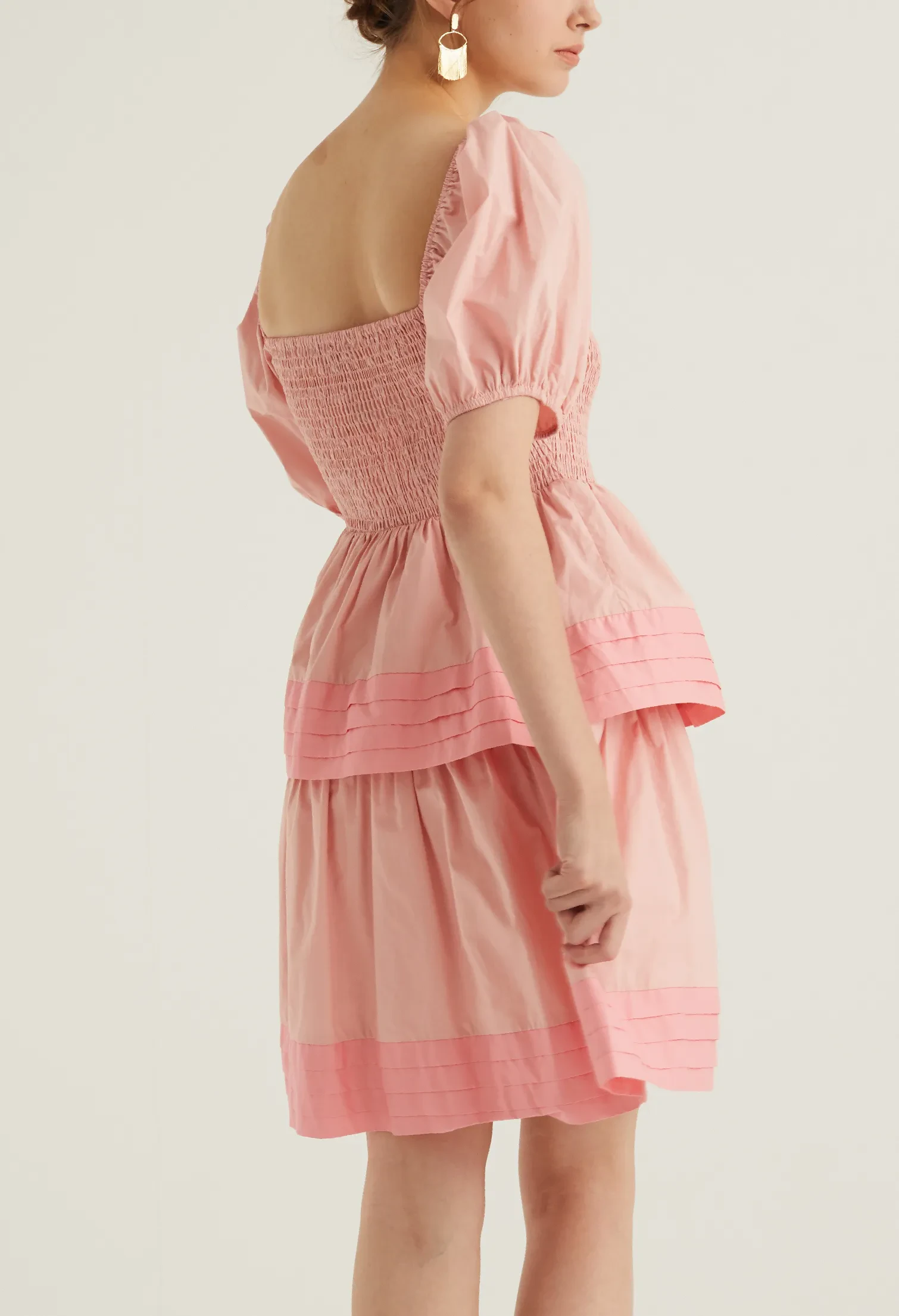 PUFFED SLEEVED BABY DOLL DRESS [BLUSH PINK]