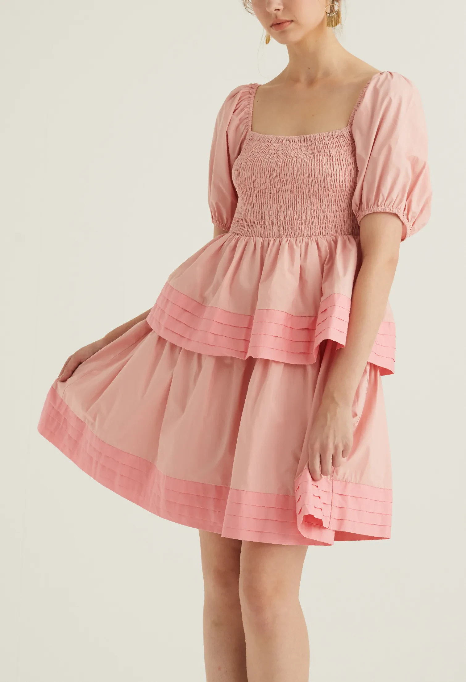 PUFFED SLEEVED BABY DOLL DRESS [BLUSH PINK]