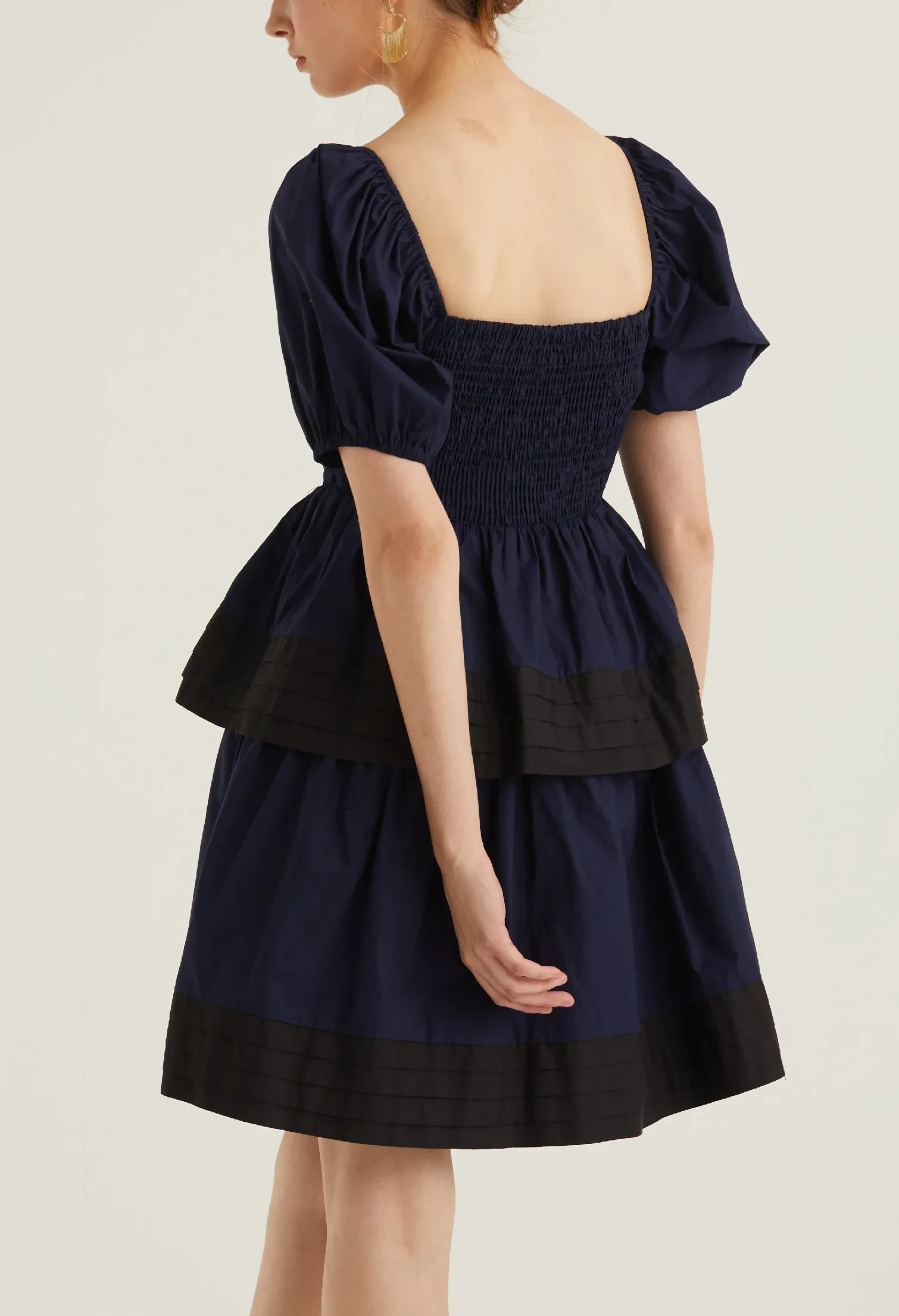 PUFFED SLEEVED BABY DOLL DRESS [NAVY BLUE]