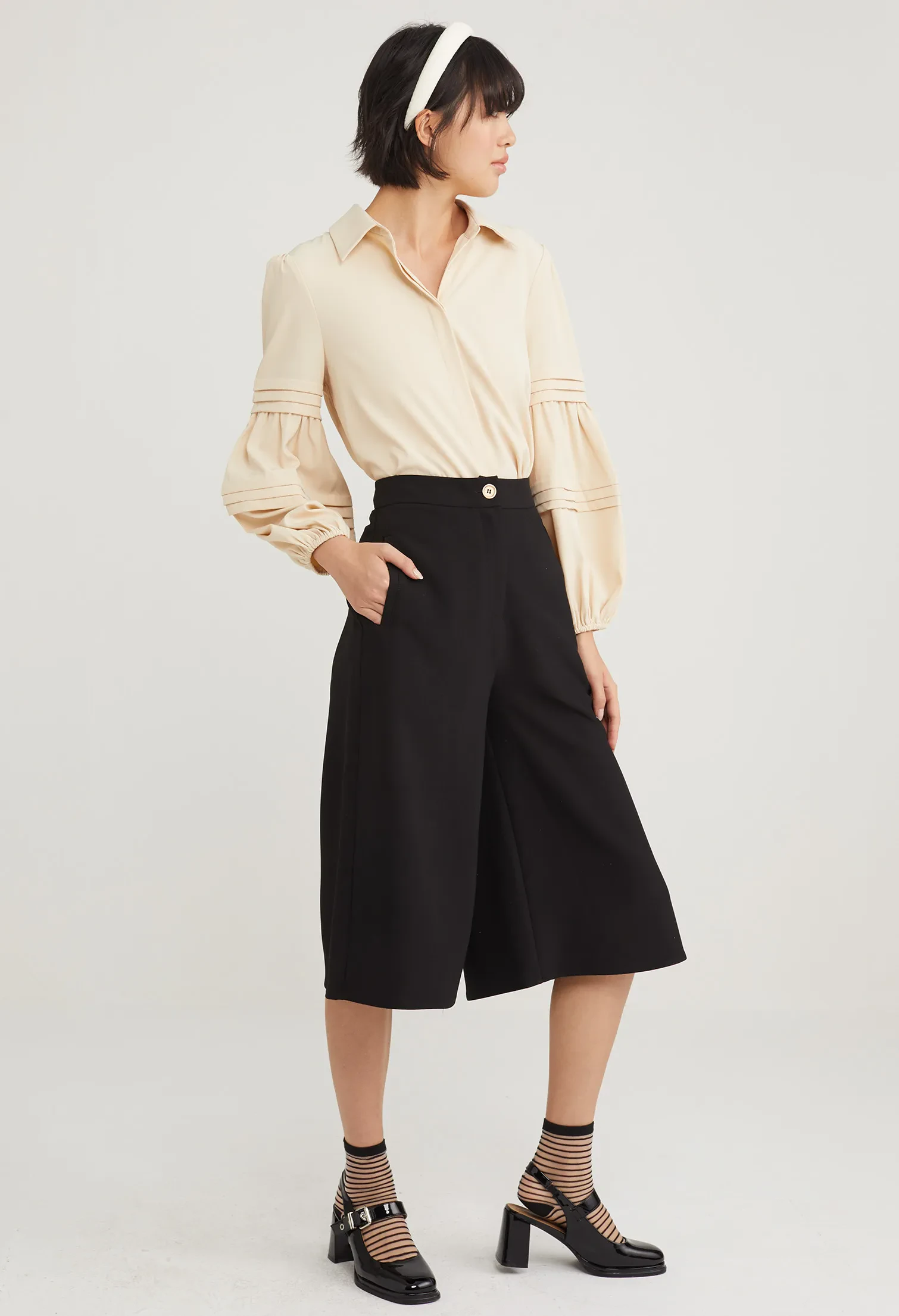 RELAXED WIDE LEG PANTS [BLACK]