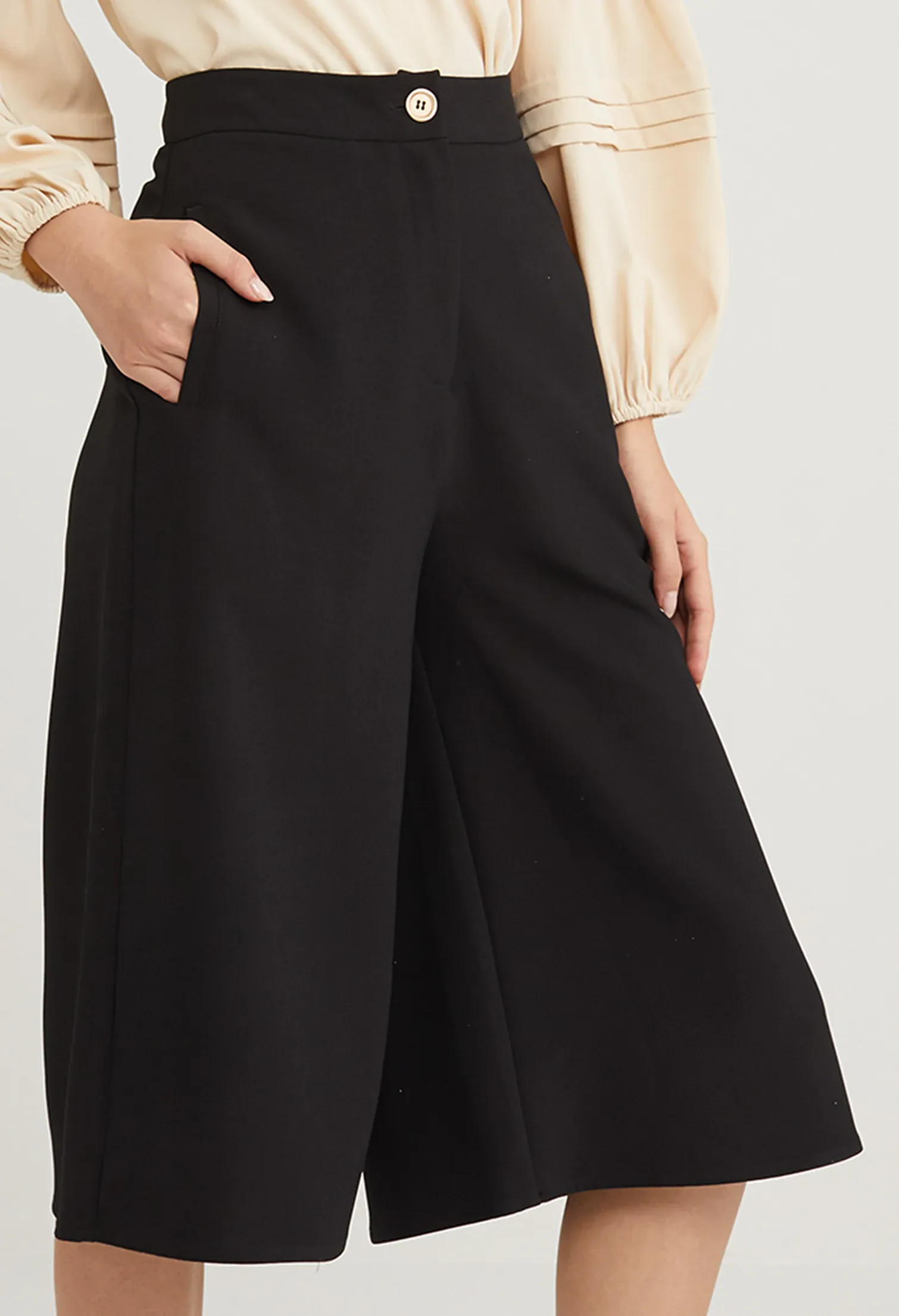 RELAXED WIDE LEG PANTS [BLACK]