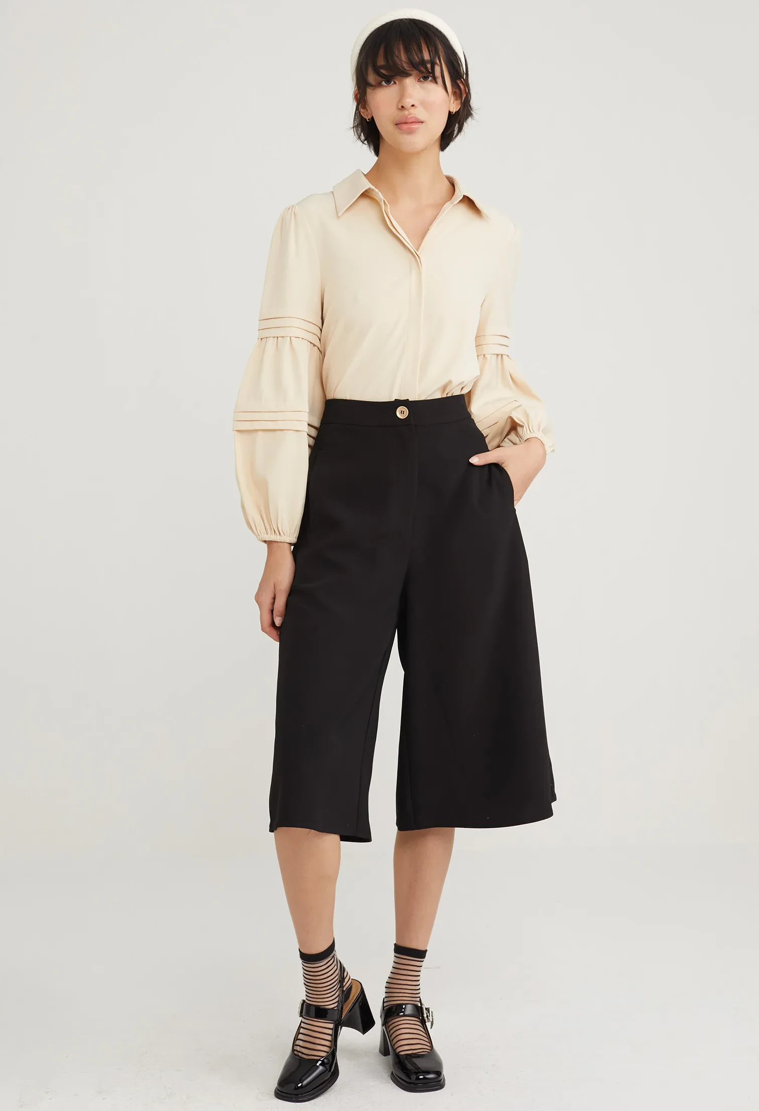 RELAXED WIDE LEG PANTS [BLACK]