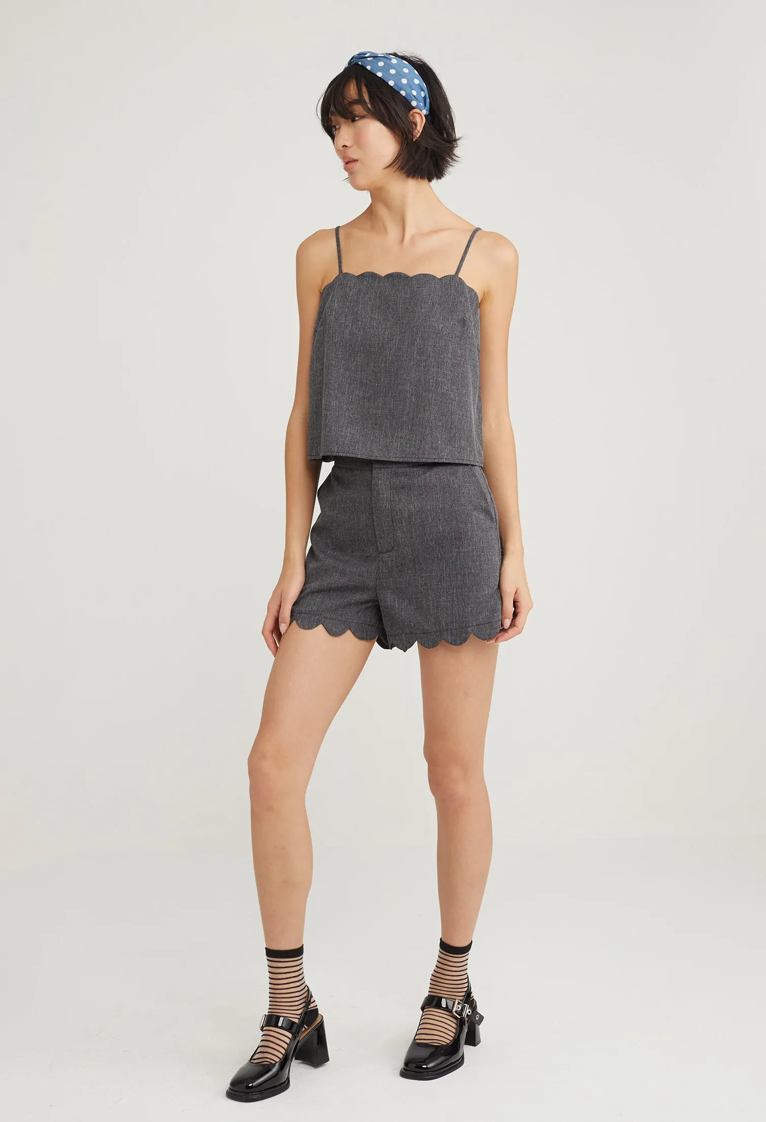 SCALLOPED HEM TANK TOP [D/GREY]