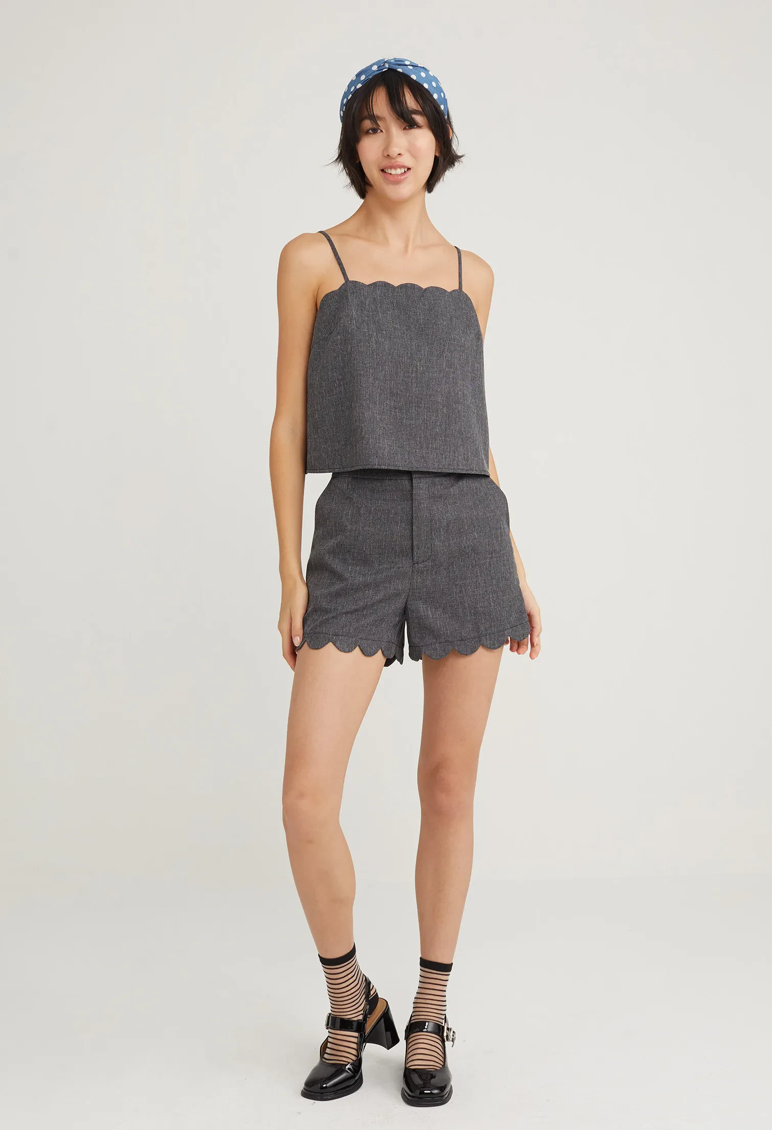 SCALLOPED HEM TANK TOP [D/GREY]