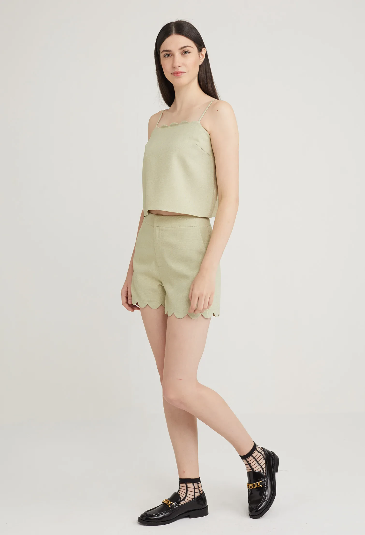 SCALLOPED HEM TANK TOP [L/GREEN]