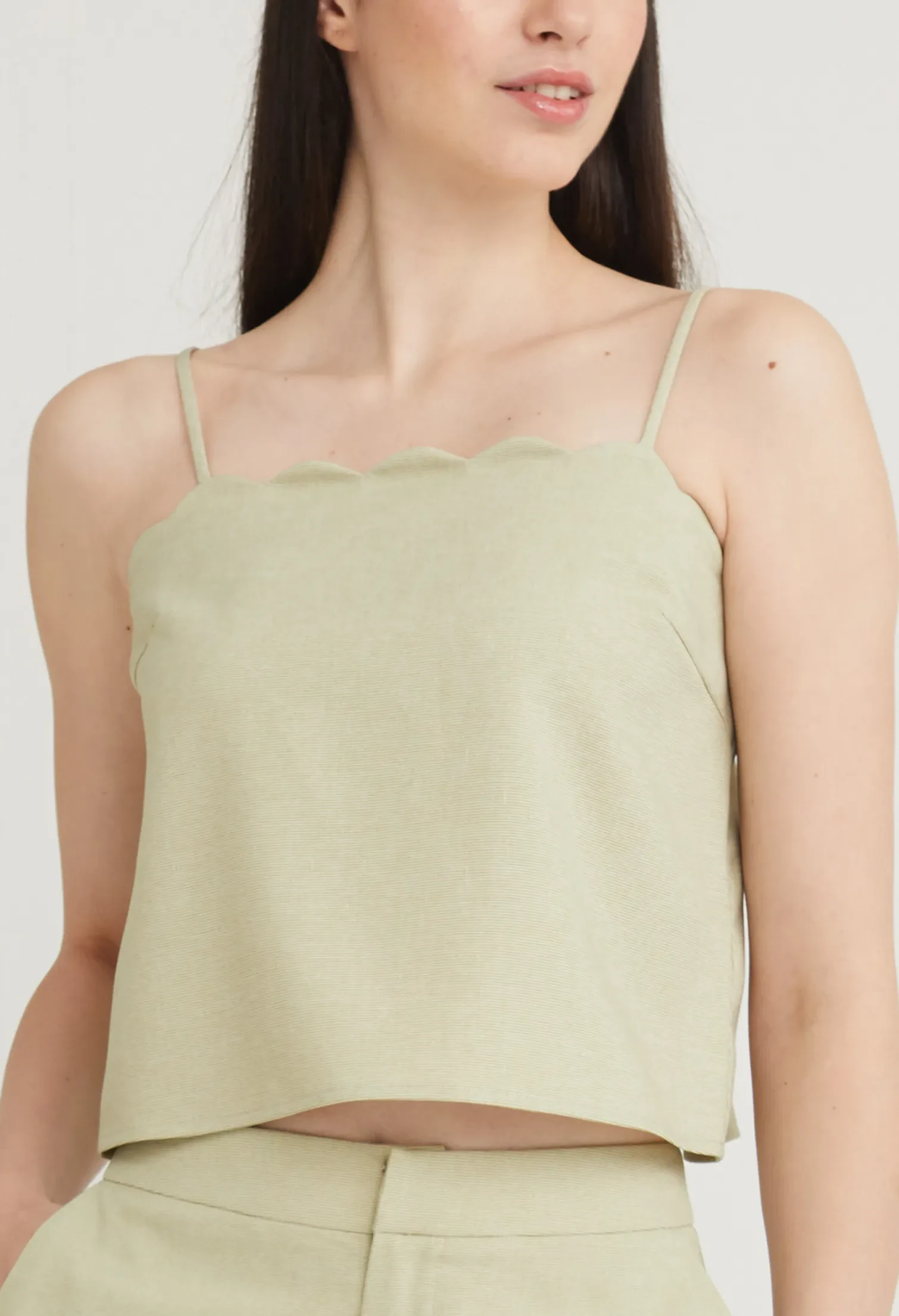 SCALLOPED HEM TANK TOP [L/GREEN]