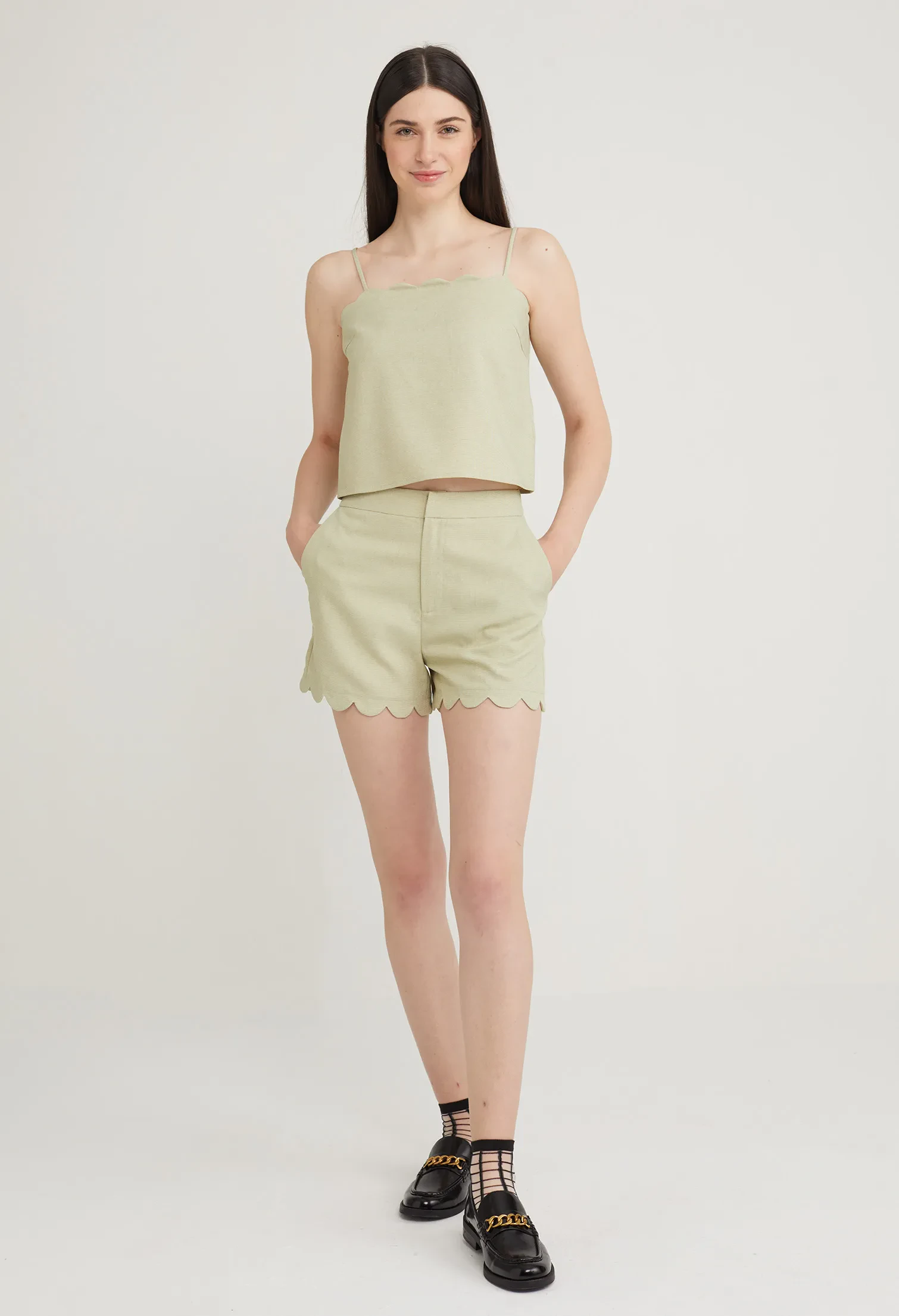 SCALLOPED HEM TANK TOP [L/GREEN]