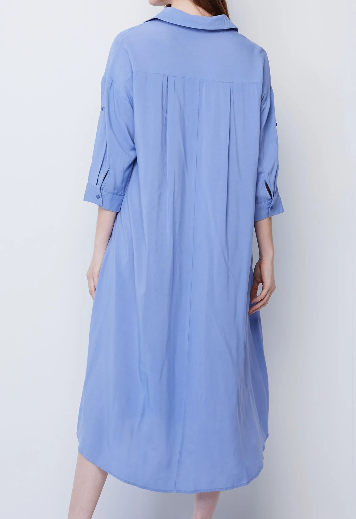 SLIP-ON DRESS WITH FOLDED CUFF SLEEVE [BLUE]
