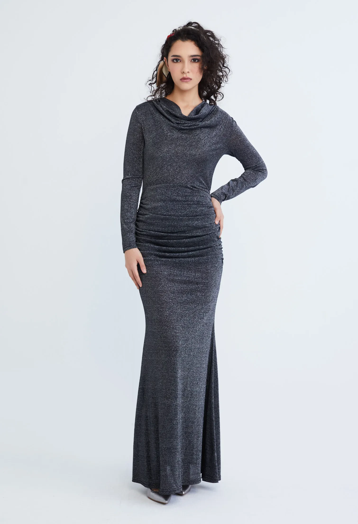 STARLIGHT GLITTER MAXI DINNER DRESS [BLACK]