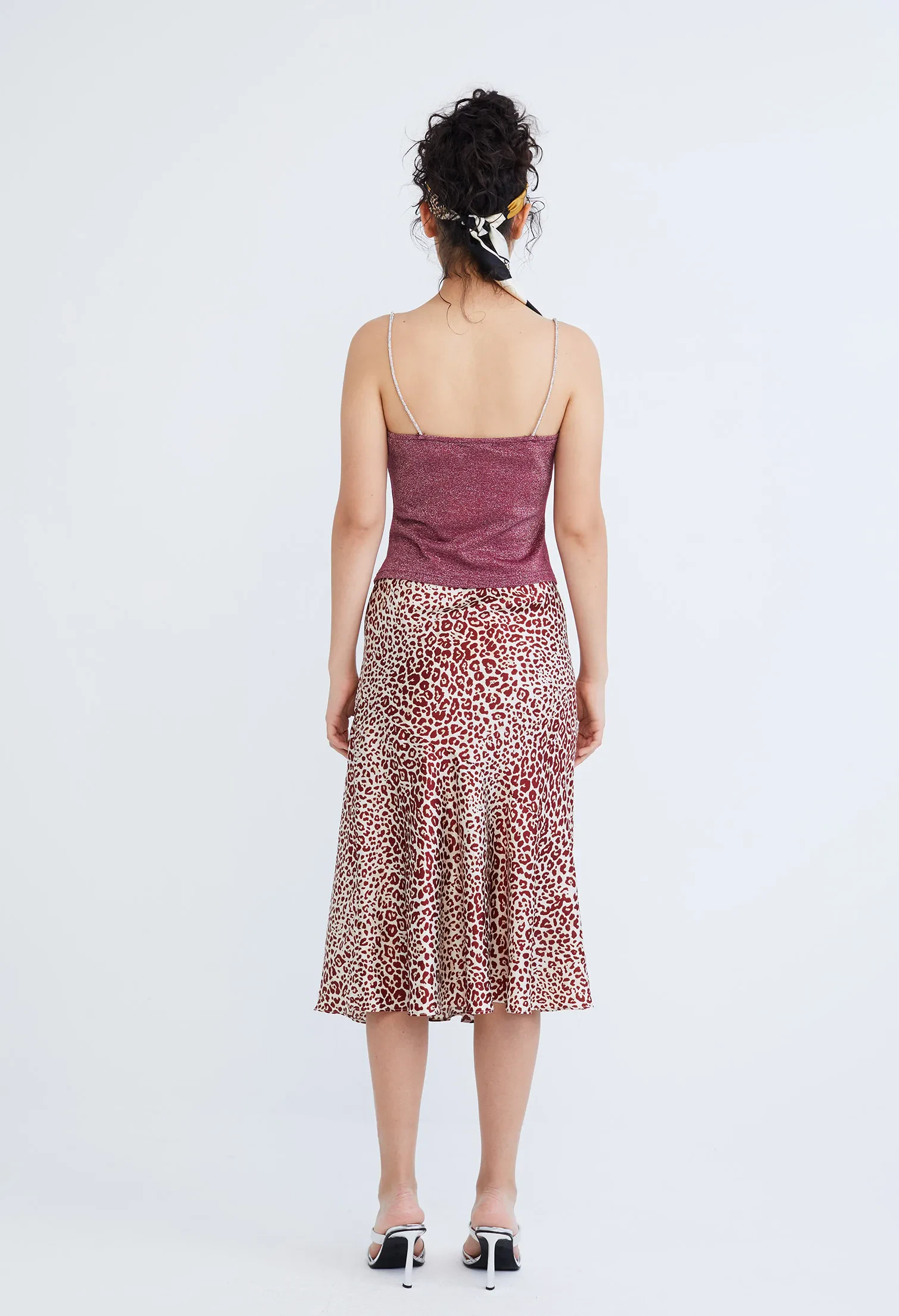 STARLIGHT GLITTER SILVER STRAP COWL TOP [D/RED]