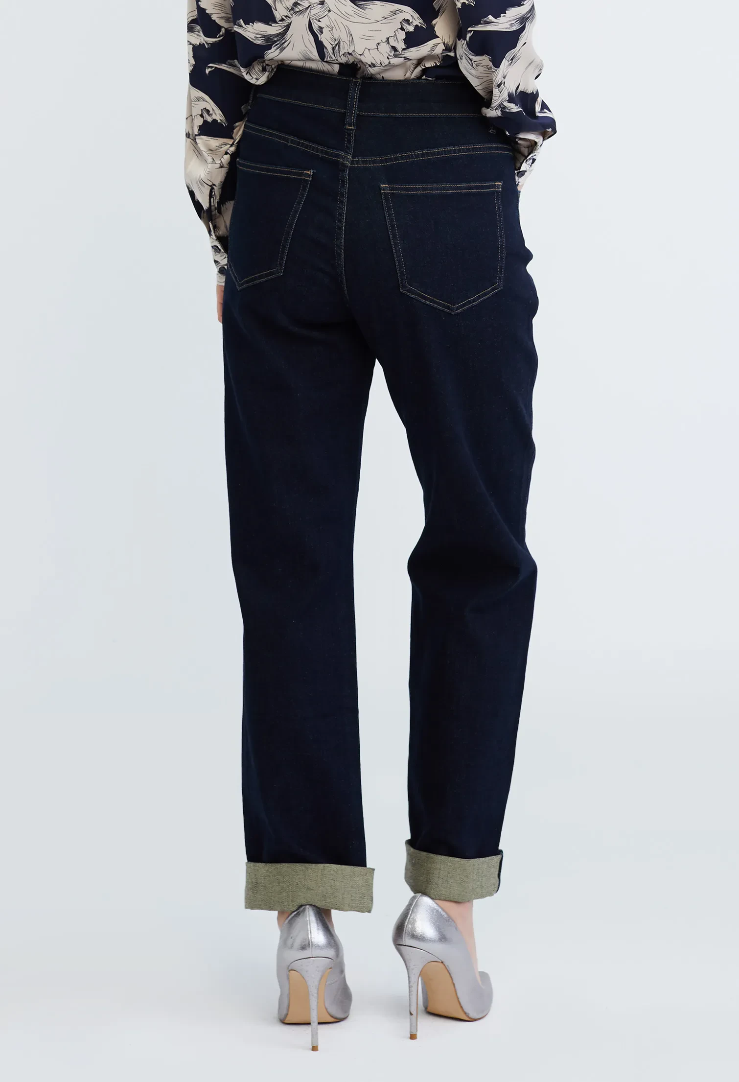 STRAIGHT CUT EASY BOYFRIEND JEANS [NAVY BLUE]