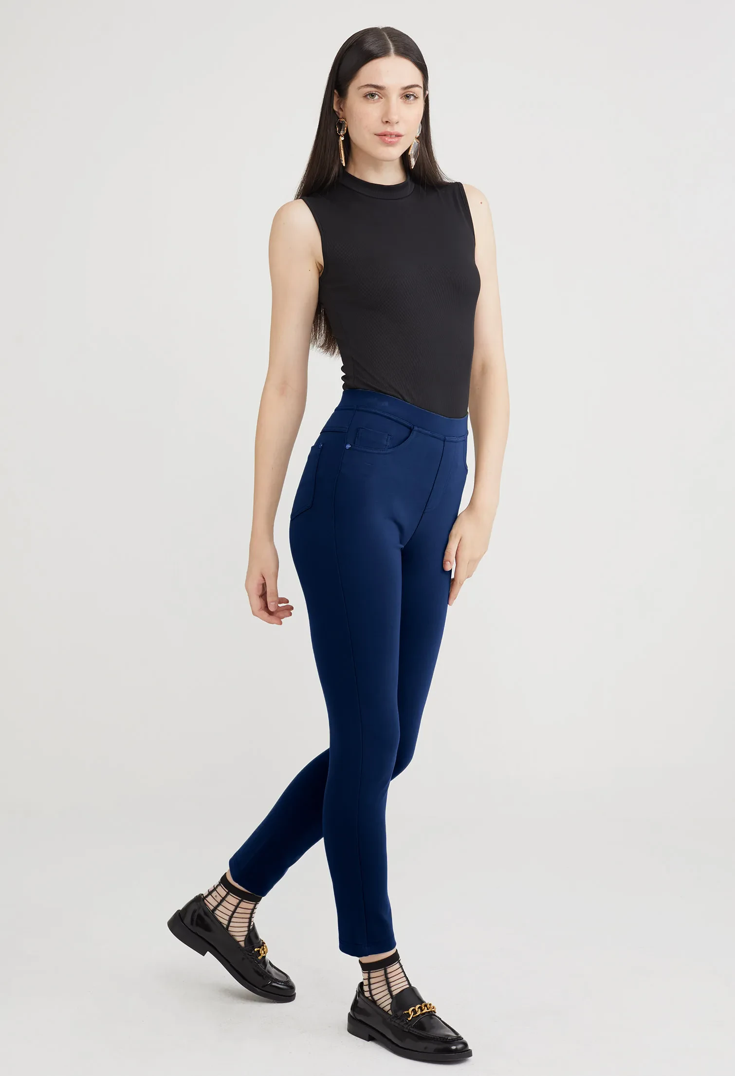 TAPERED ELASTIC TROUSERS [NAVY BLUE]