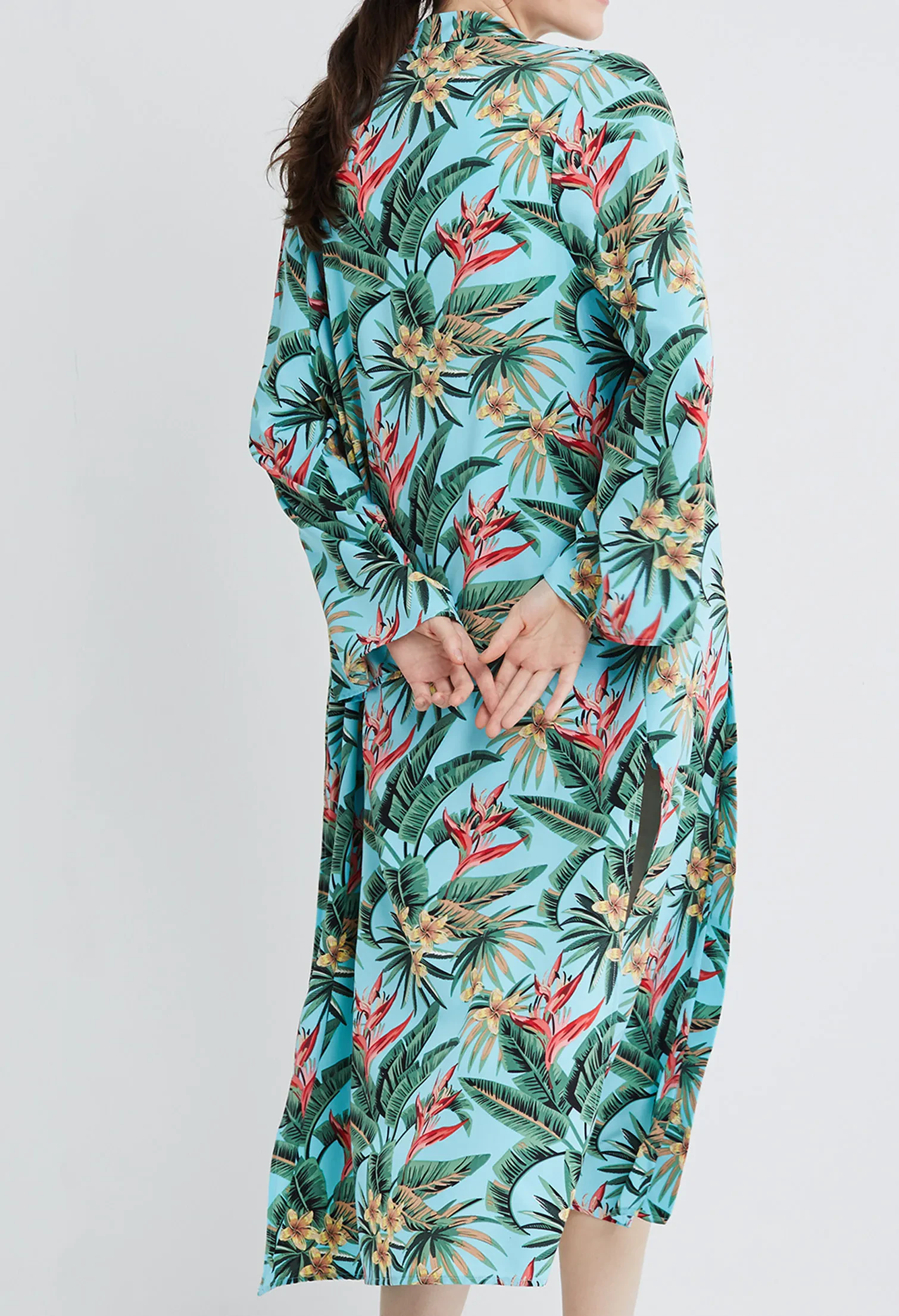 TROPICAL VACAY LONG KIMONO [L/BLUE]