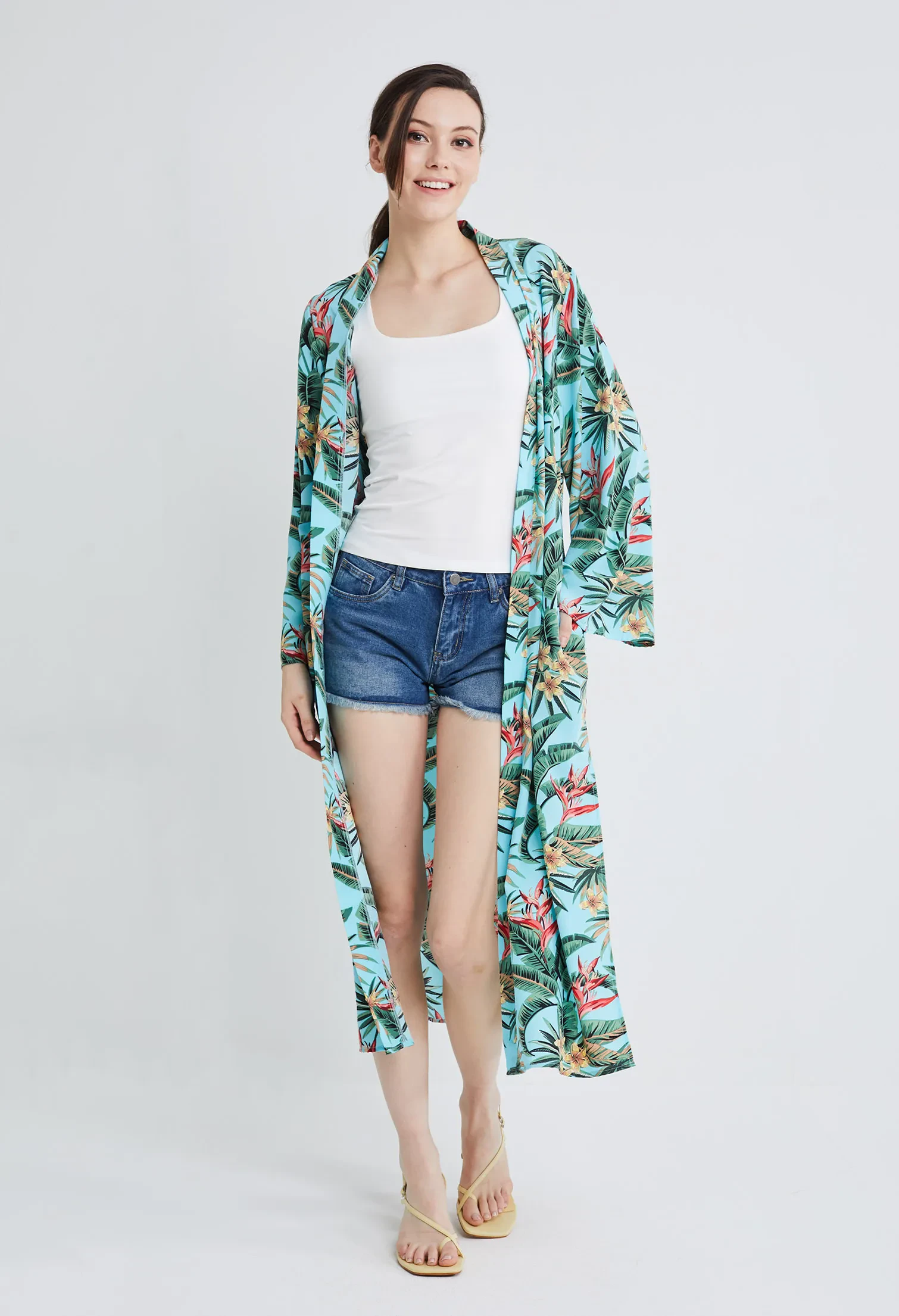 TROPICAL VACAY LONG KIMONO [L/BLUE]