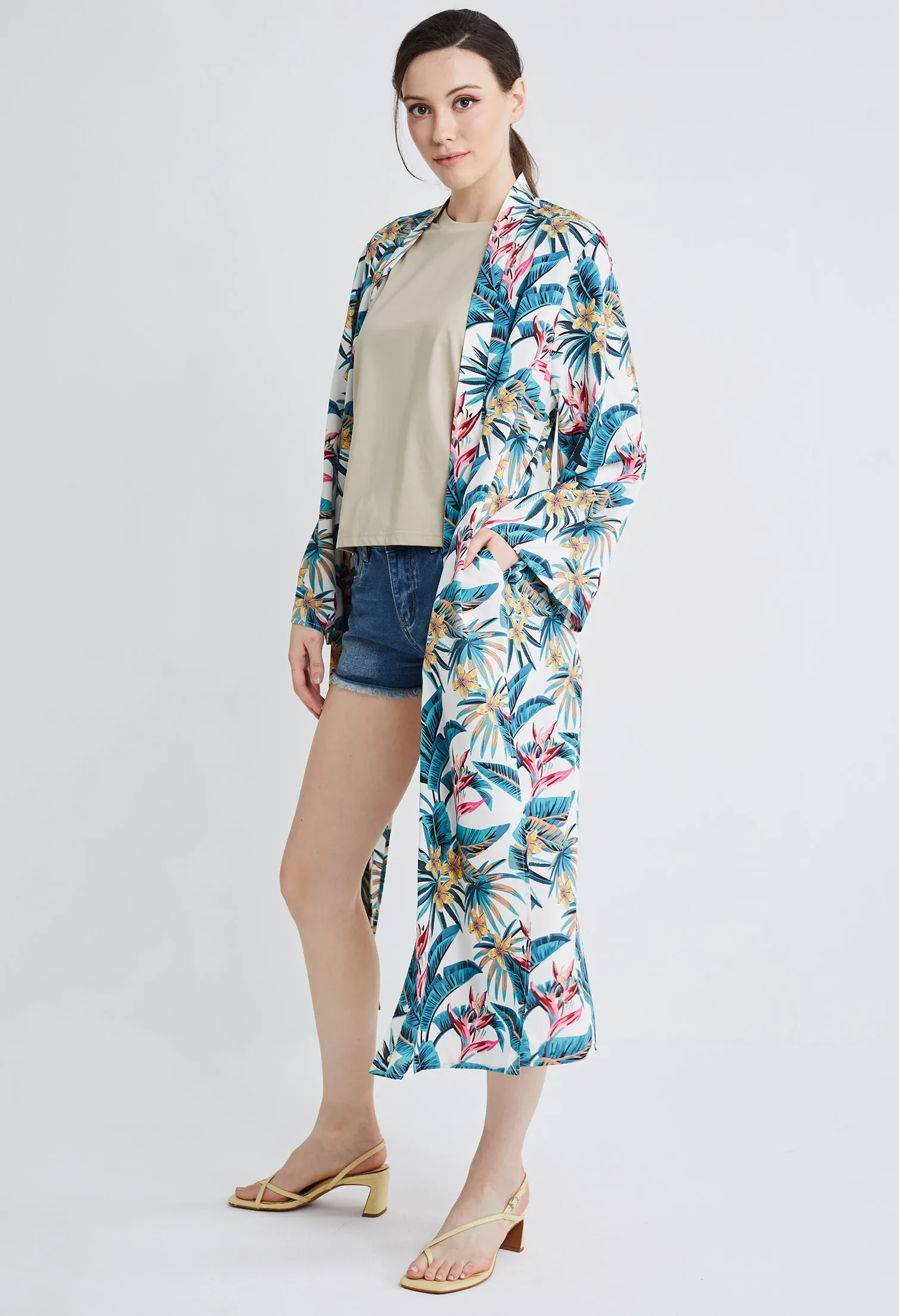 TROPICAL VACAY LONG KIMONO [WHITE]