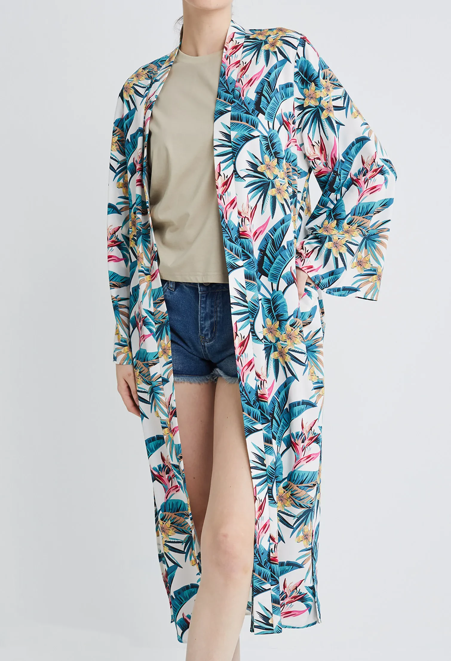 TROPICAL VACAY LONG KIMONO [WHITE]