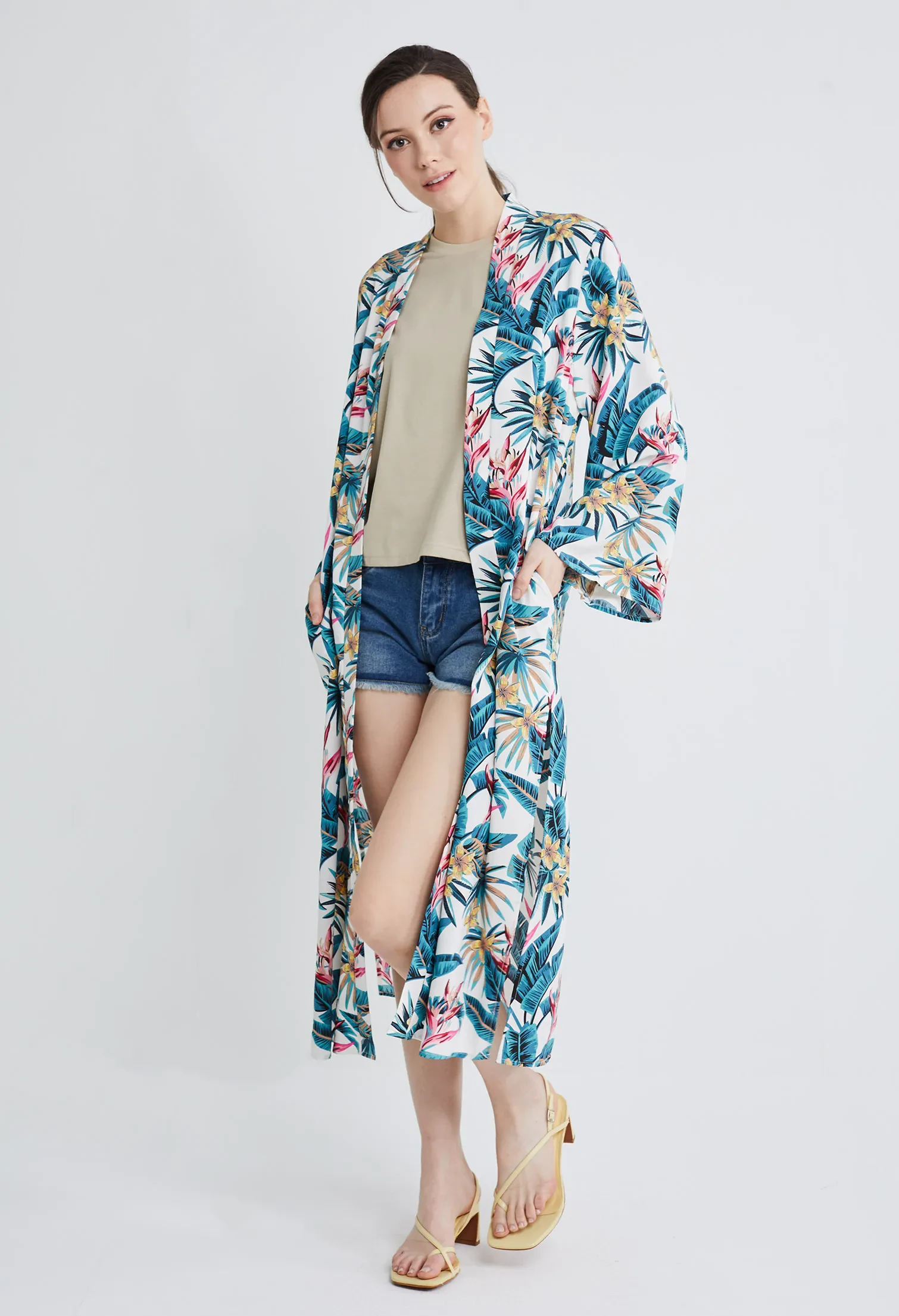 TROPICAL VACAY LONG KIMONO [WHITE]