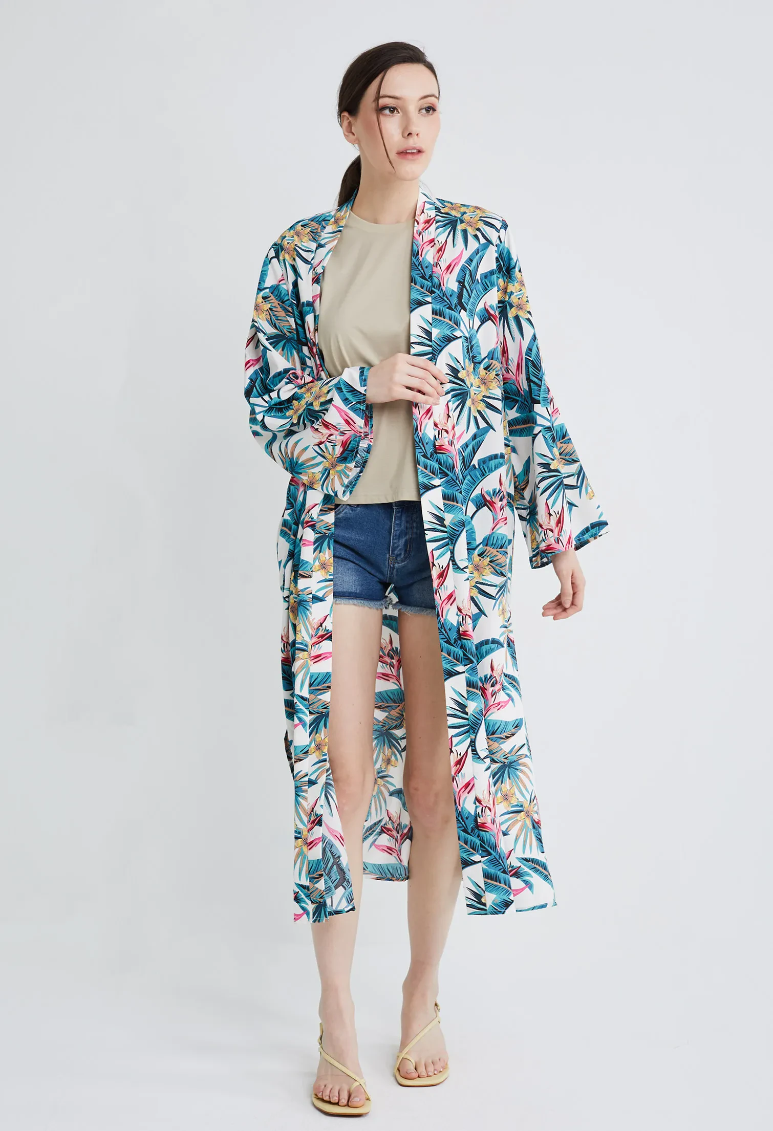 TROPICAL VACAY LONG KIMONO [WHITE]
