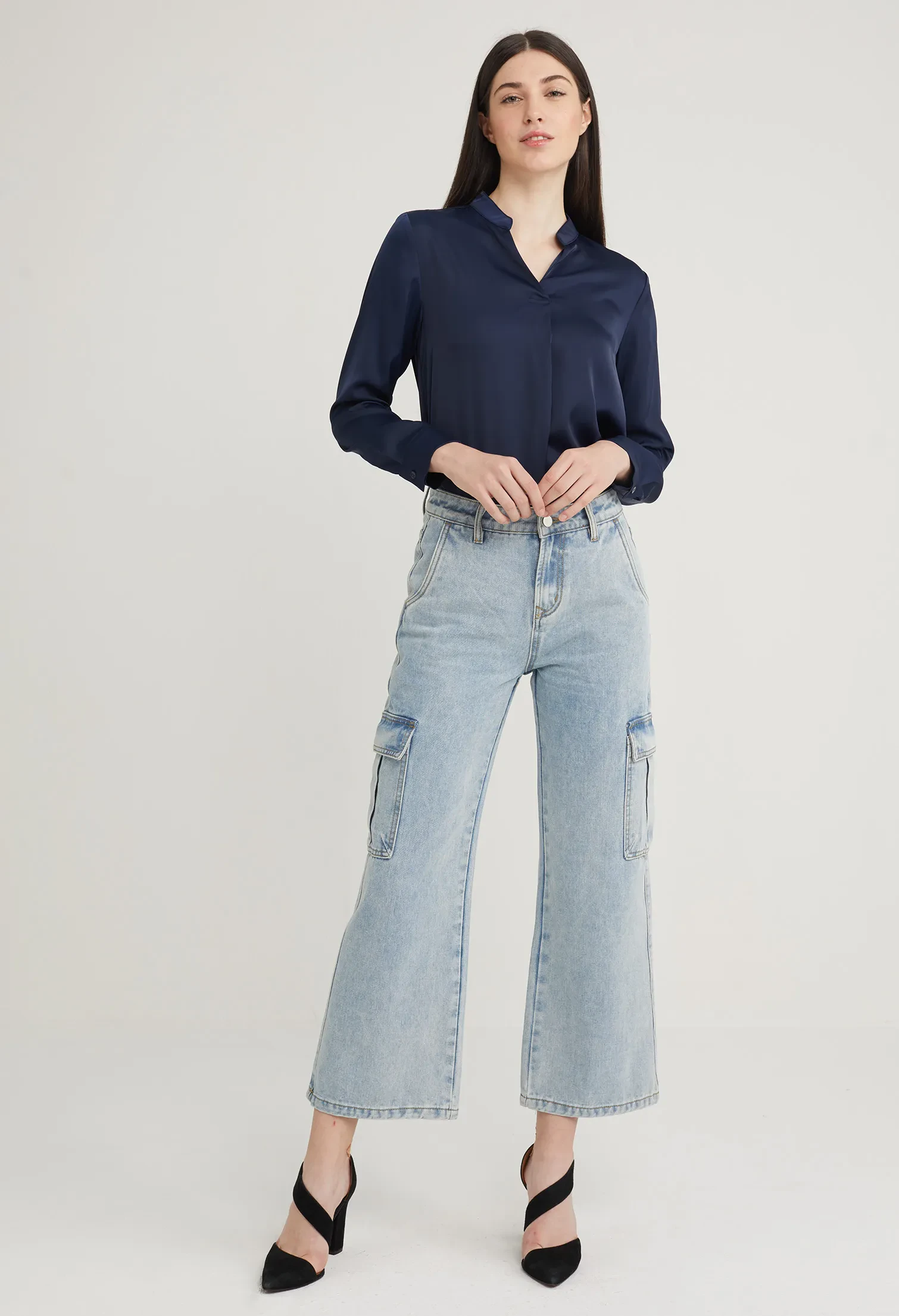 UTILITY STRAIGHT CUT DENIM JEANS [BLUE]