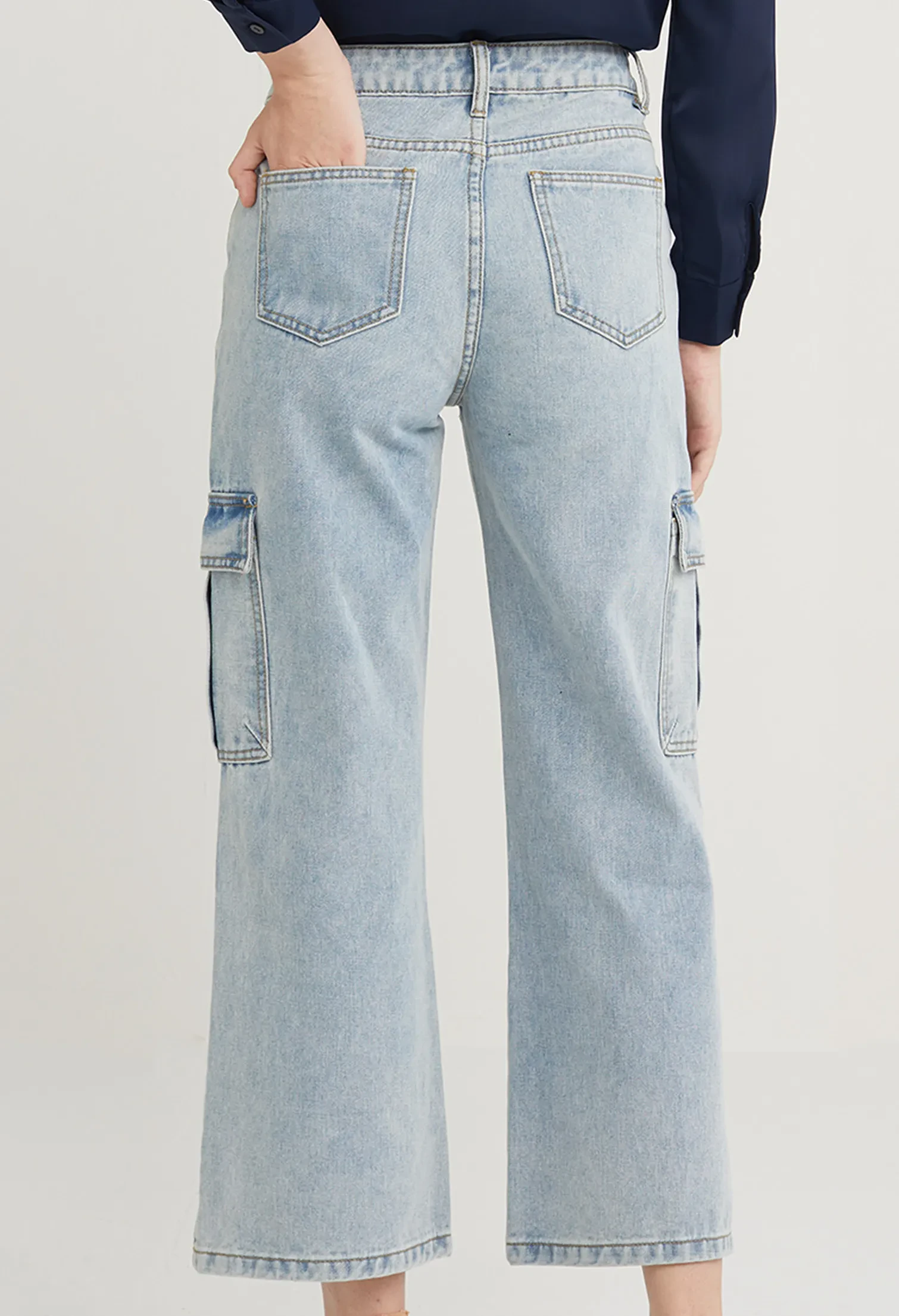 UTILITY STRAIGHT CUT DENIM JEANS [BLUE]
