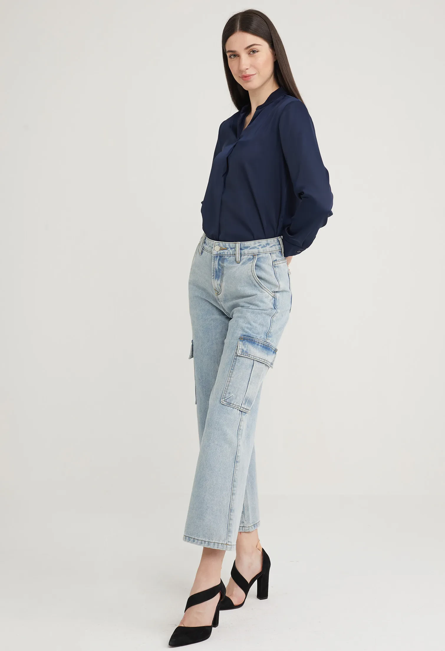 UTILITY STRAIGHT CUT DENIM JEANS [BLUE]