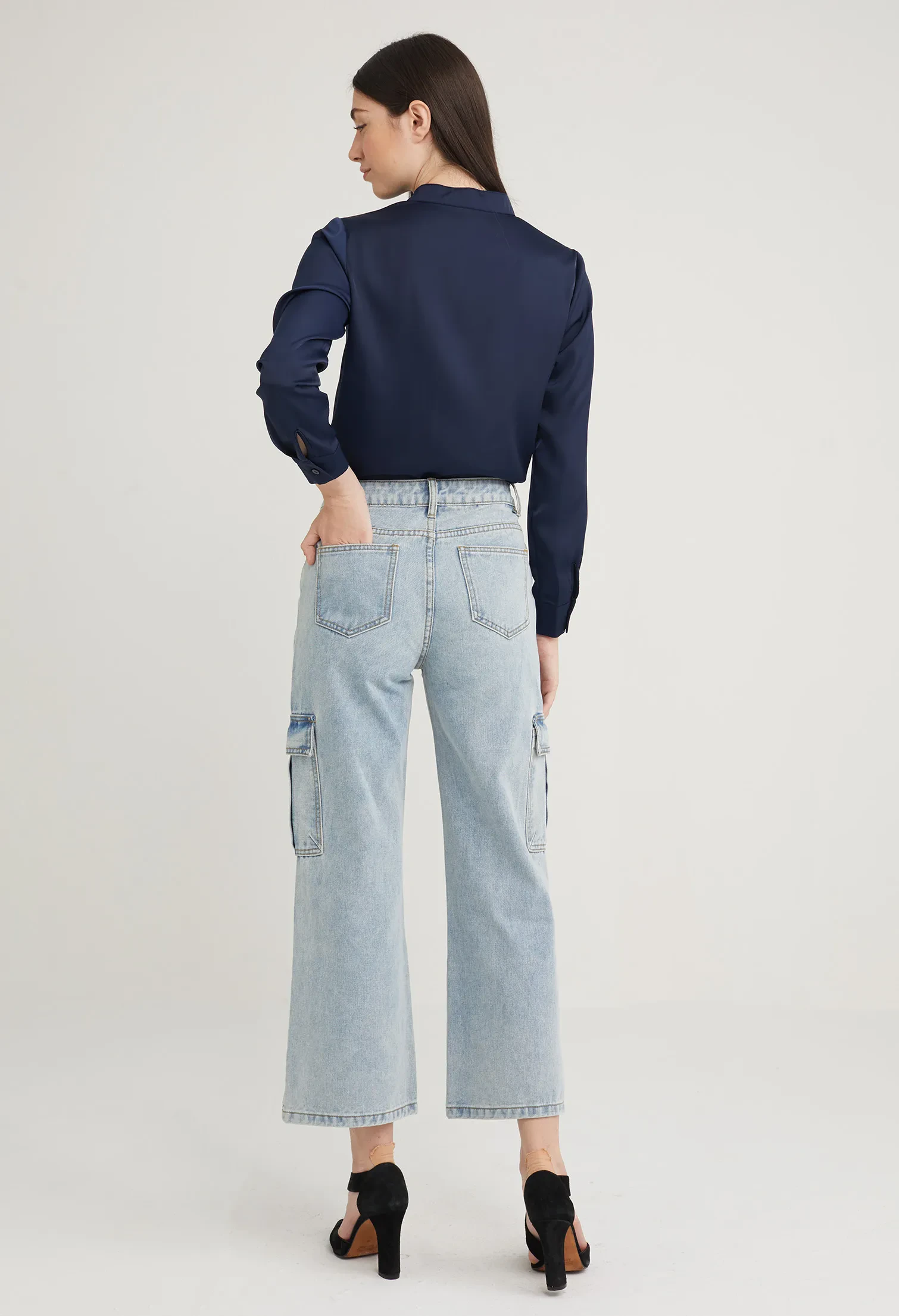 UTILITY STRAIGHT CUT DENIM JEANS [BLUE]