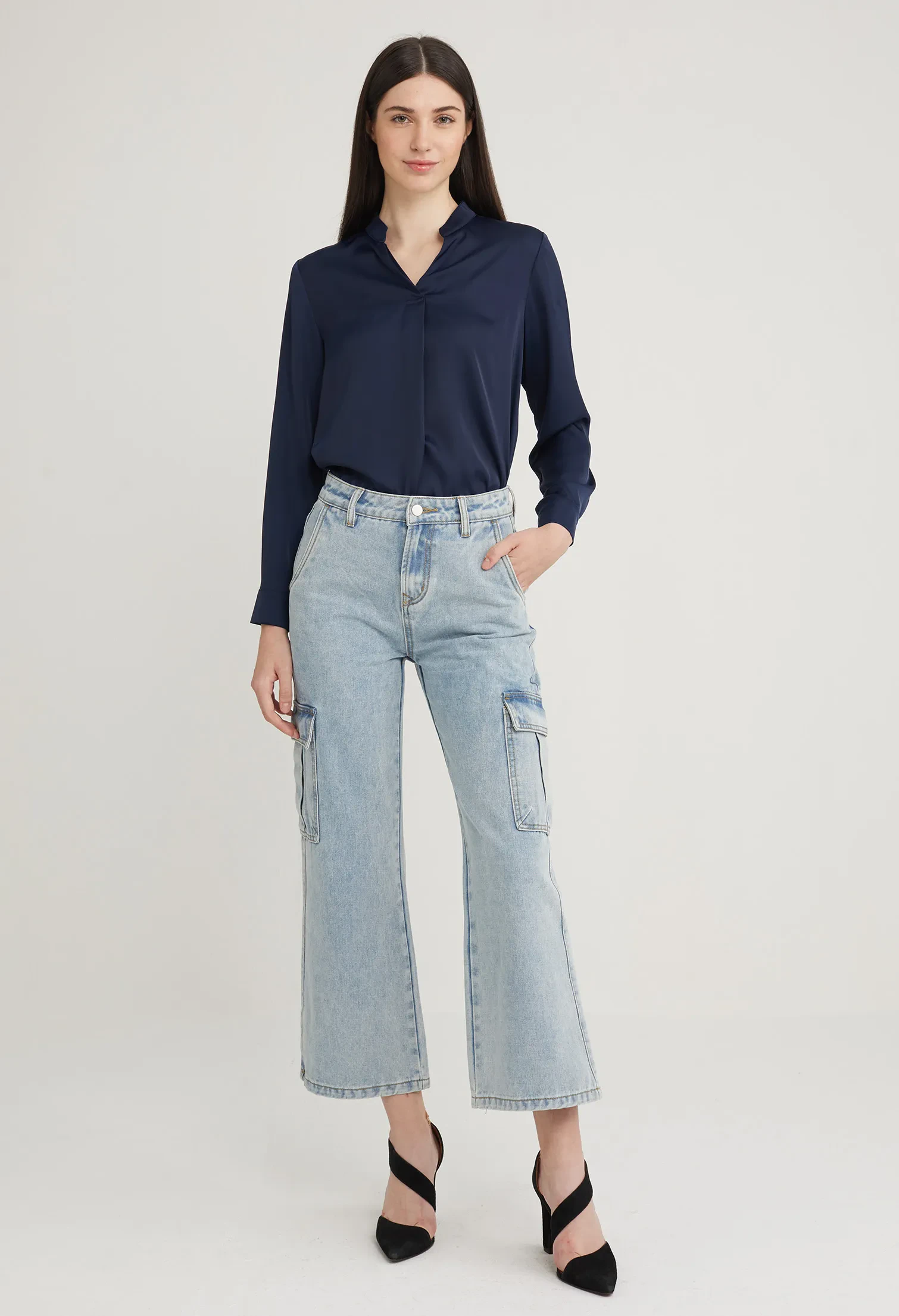 UTILITY STRAIGHT CUT DENIM JEANS [BLUE]