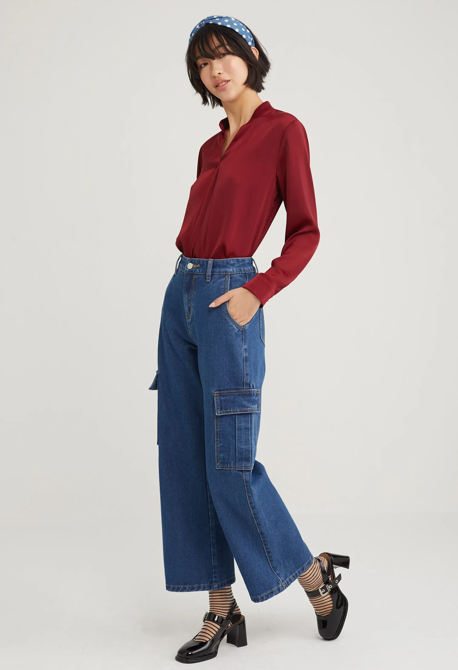 UTILITY STRAIGHT CUT DENIM JEANS [D/BLUE]