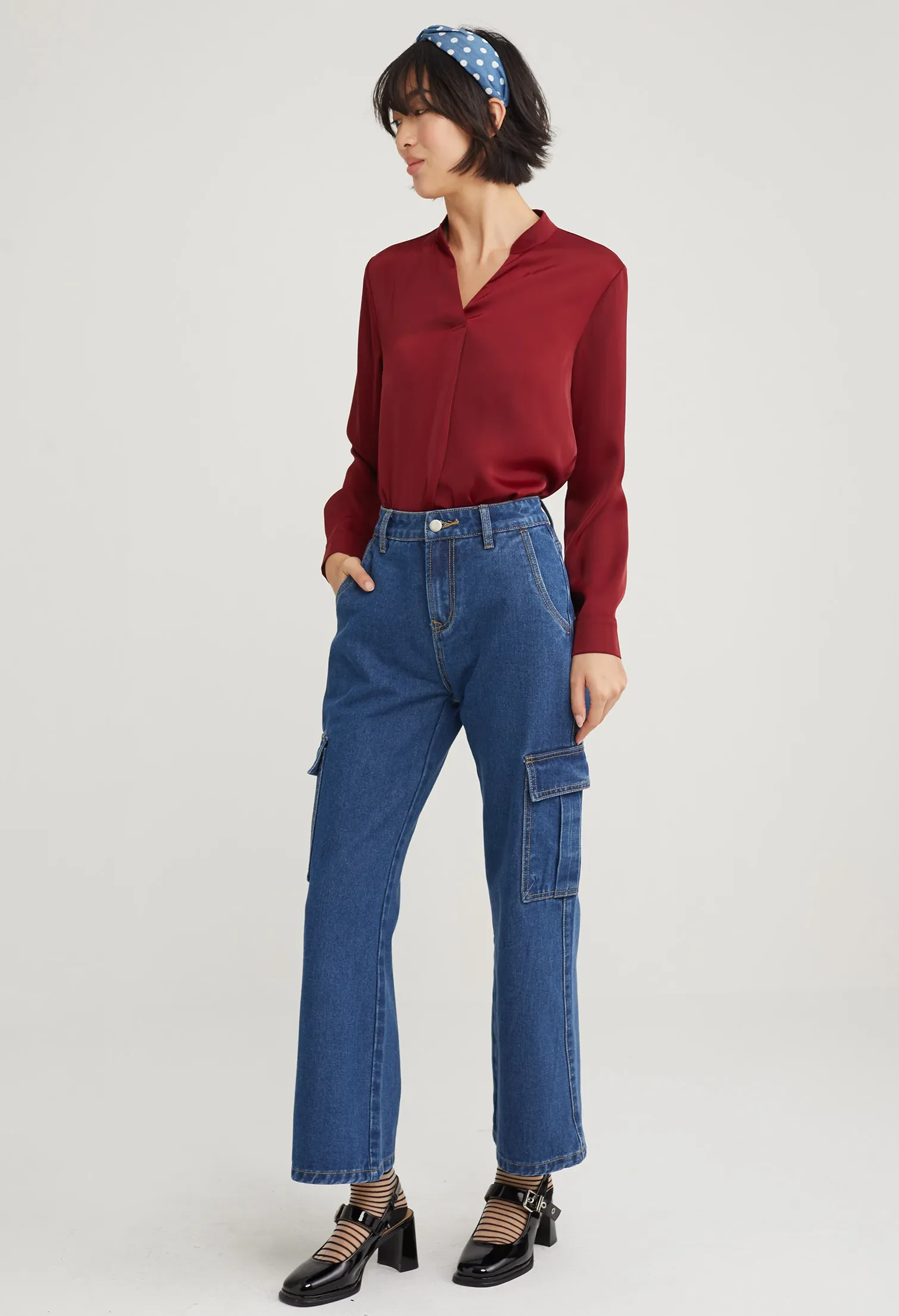 UTILITY STRAIGHT CUT DENIM JEANS [D/BLUE]
