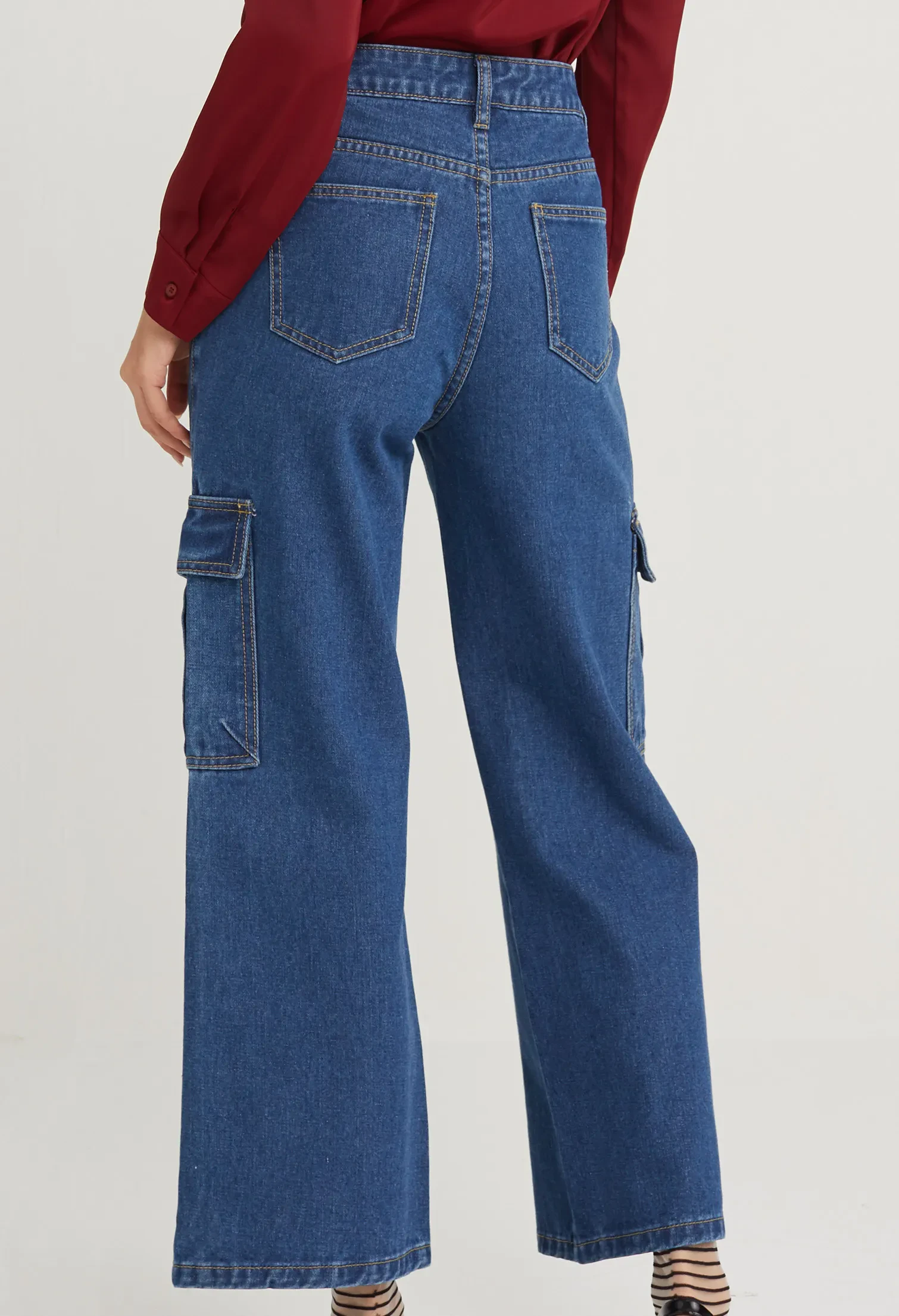 UTILITY STRAIGHT CUT DENIM JEANS [D/BLUE]