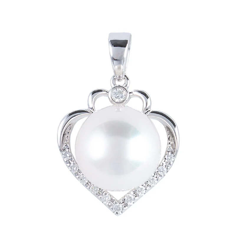 585/14K WHITE GOLD PEARL WITH DIAMOND PENDANT