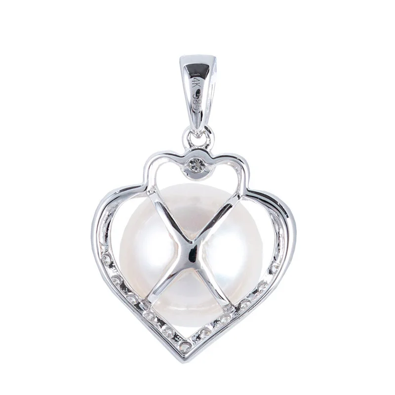 585/14K WHITE GOLD PEARL WITH DIAMOND PENDANT