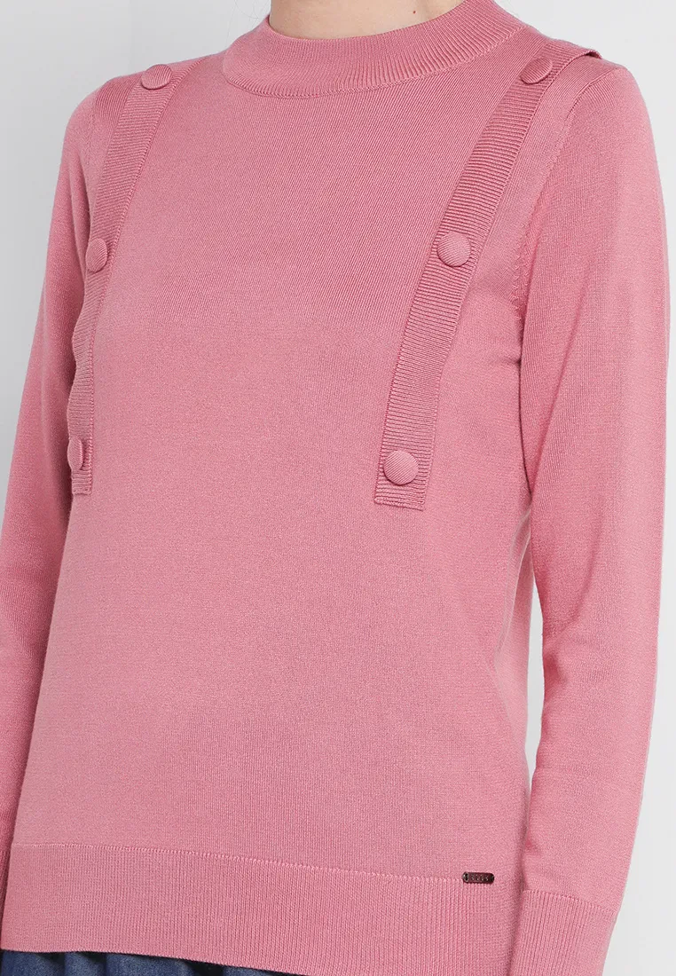 TURTLE NECK YARN KNIT TOP IN PINK