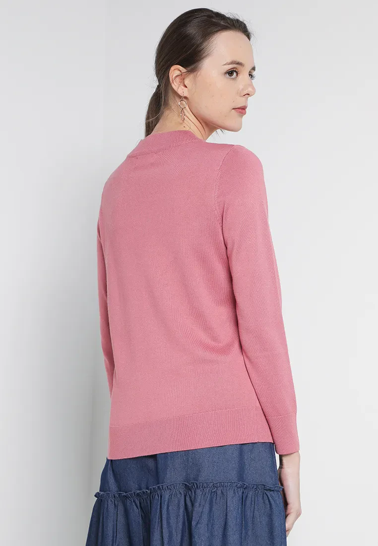 TURTLE NECK YARN KNIT TOP IN PINK