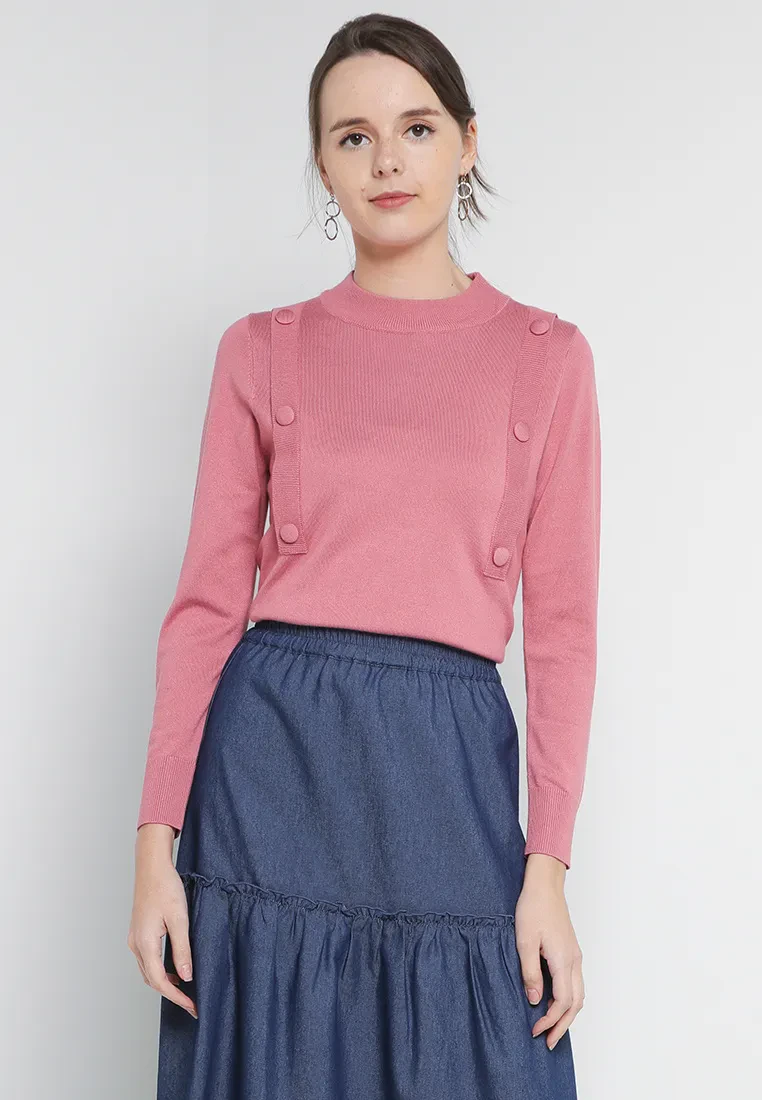 TURTLE NECK YARN KNIT TOP IN PINK
