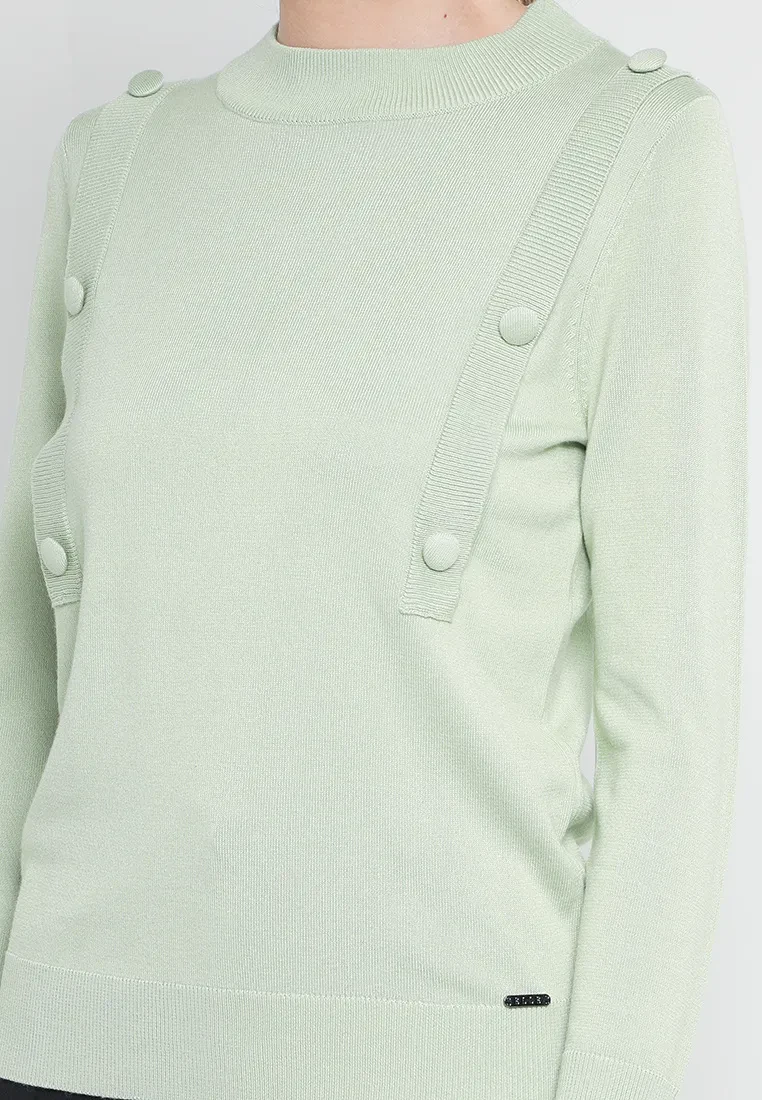 TURTLE NECK YARN KNIT TOP IN GREEN