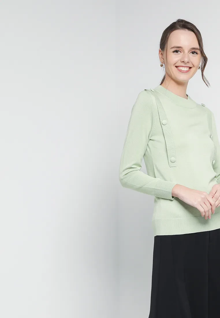 TURTLE NECK YARN KNIT TOP IN GREEN