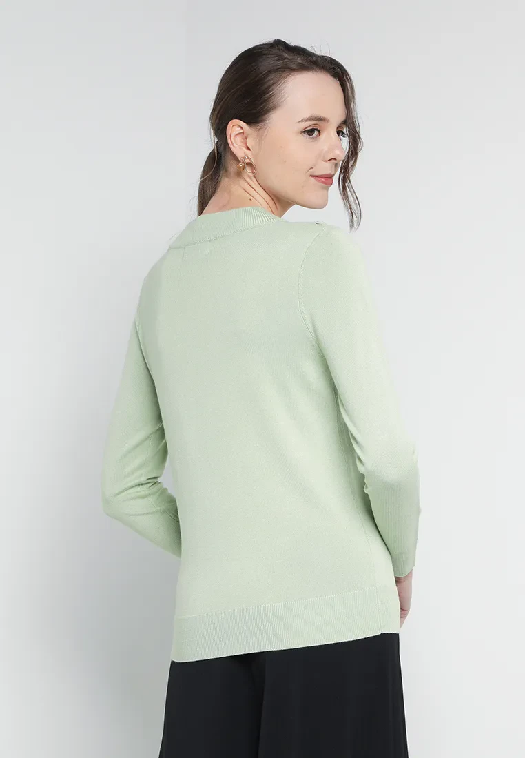 TURTLE NECK YARN KNIT TOP IN GREEN