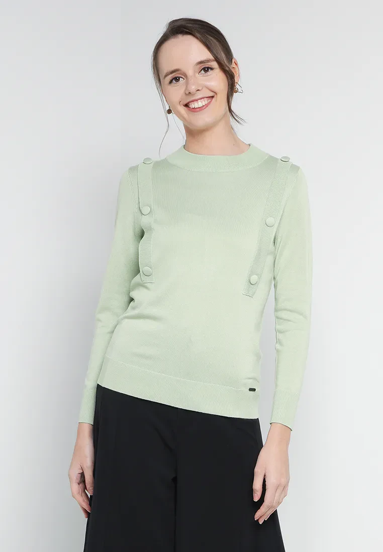 TURTLE NECK YARN KNIT TOP IN GREEN