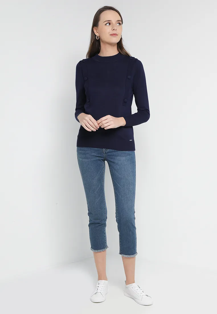 TURTLE NECK YARN KNIT TOP IN NAVy