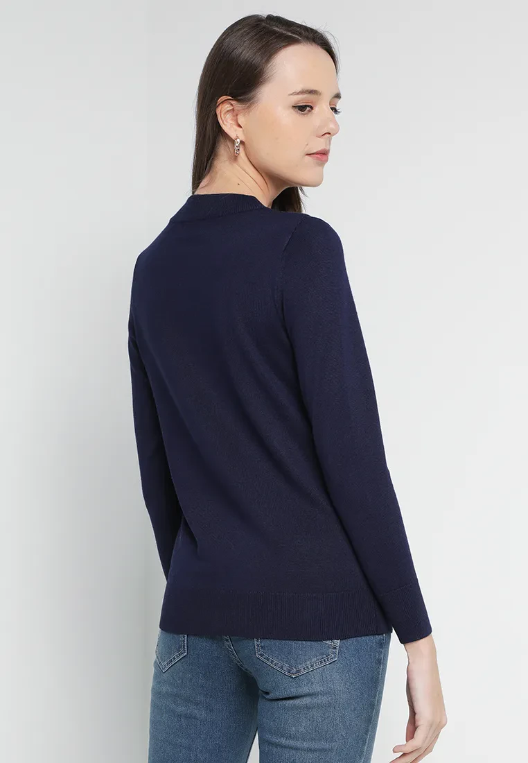 TURTLE NECK YARN KNIT TOP IN NAVy