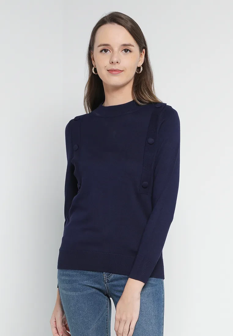 TURTLE NECK YARN KNIT TOP IN NAVy