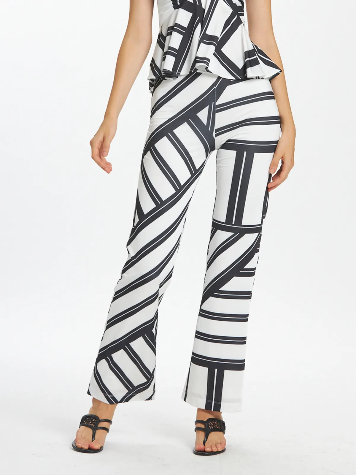 Geometric Mono Print Straight Leg Pants
