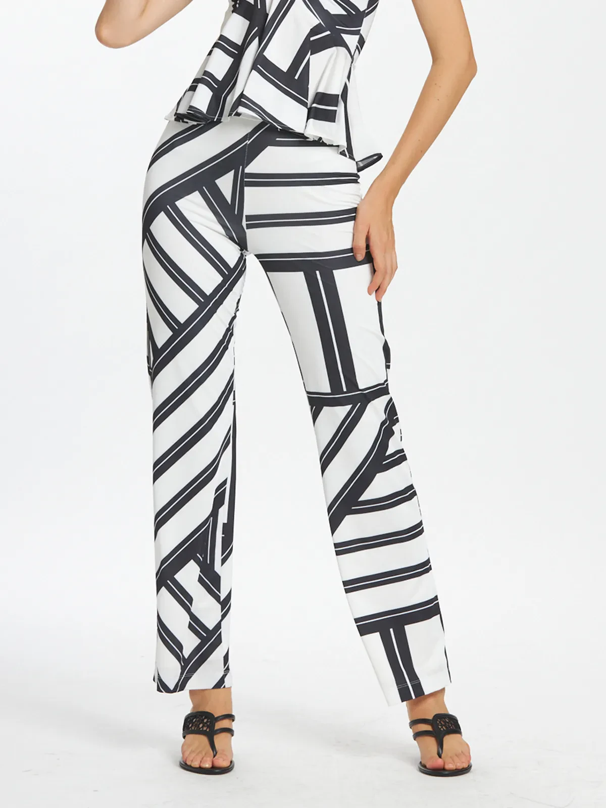 Geometric Mono Print Straight Leg Pants