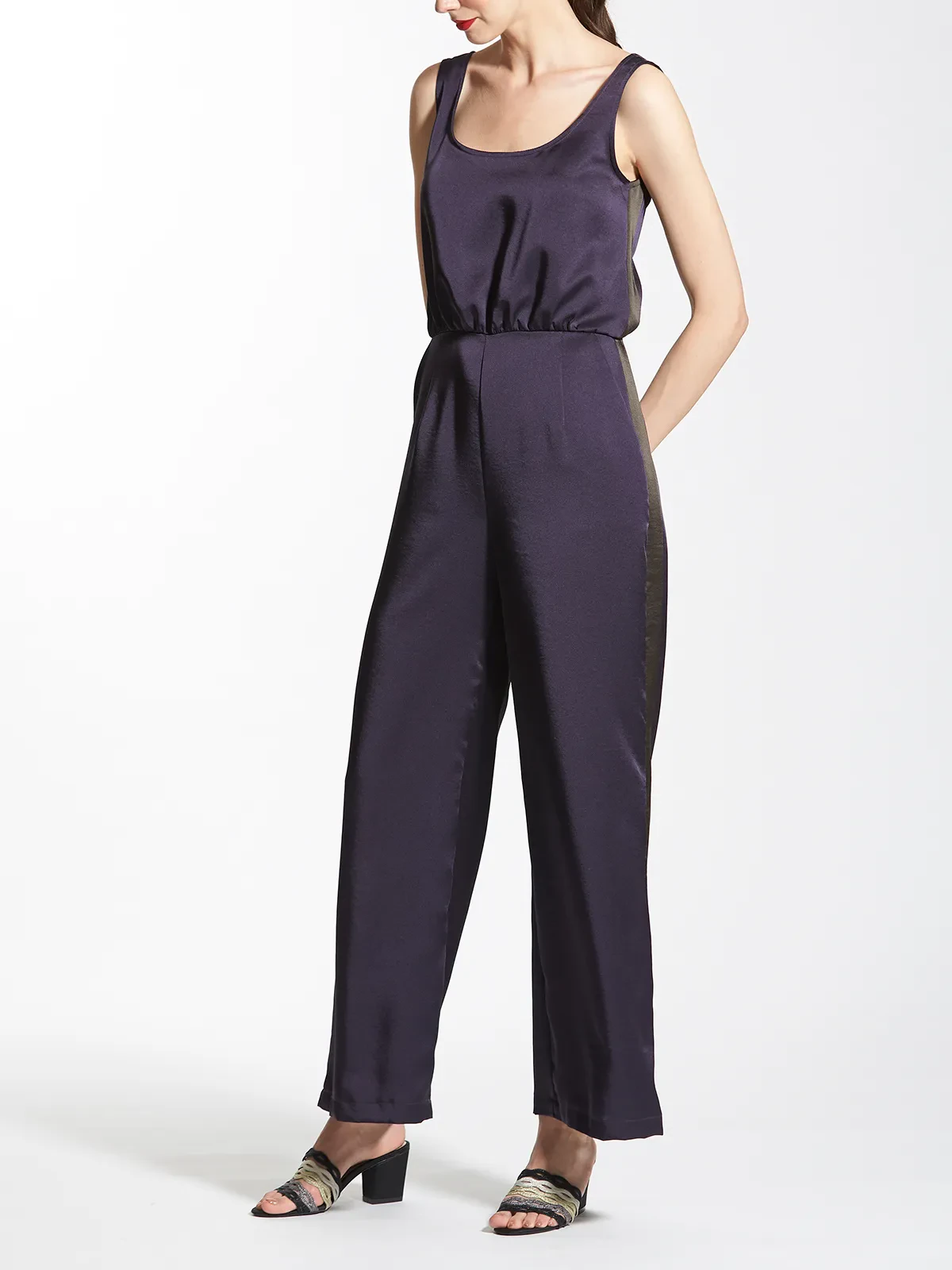 Square Neck Contrast Paneled Jumpsuit