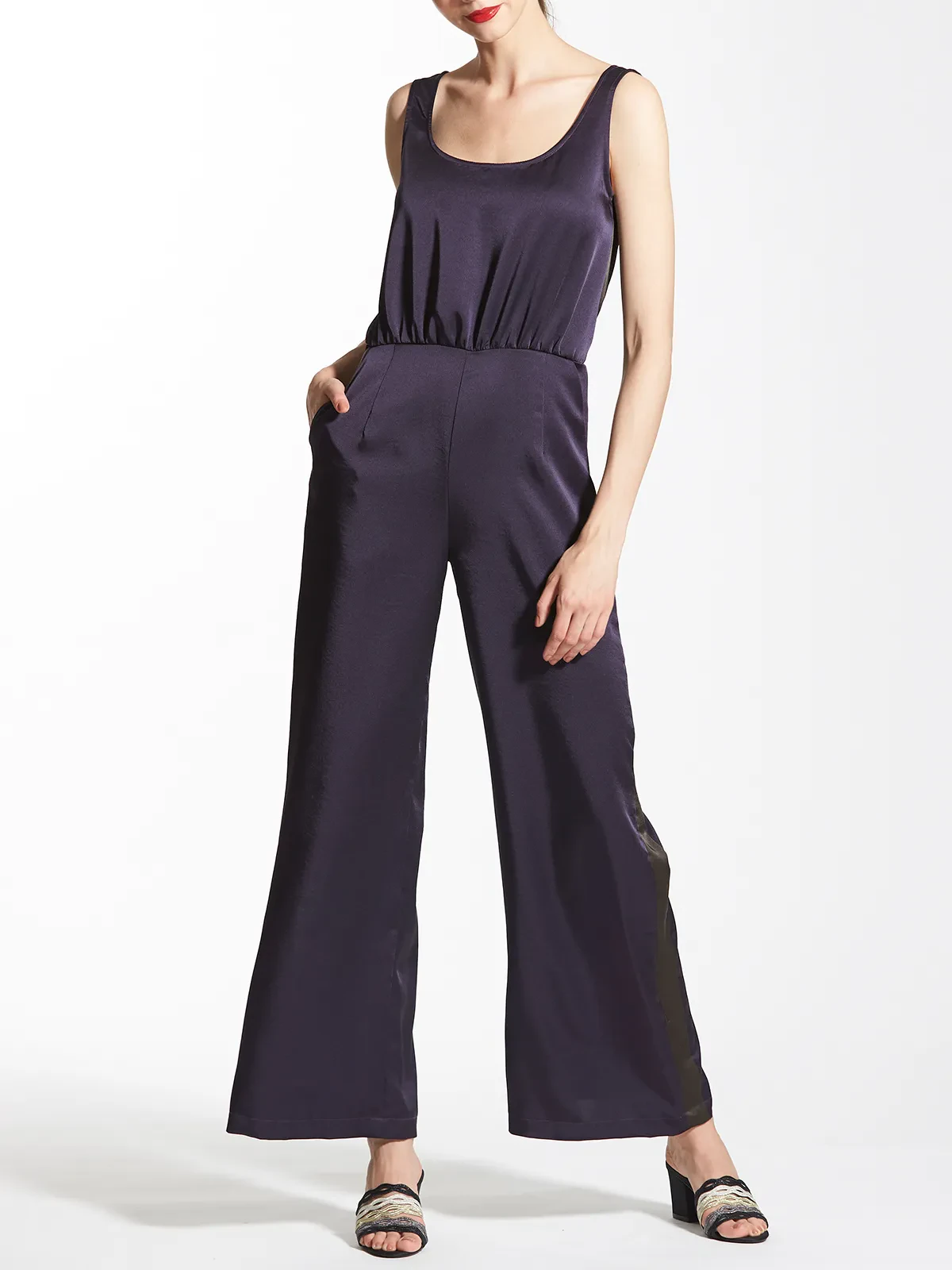 Square Neck Contrast Paneled Jumpsuit