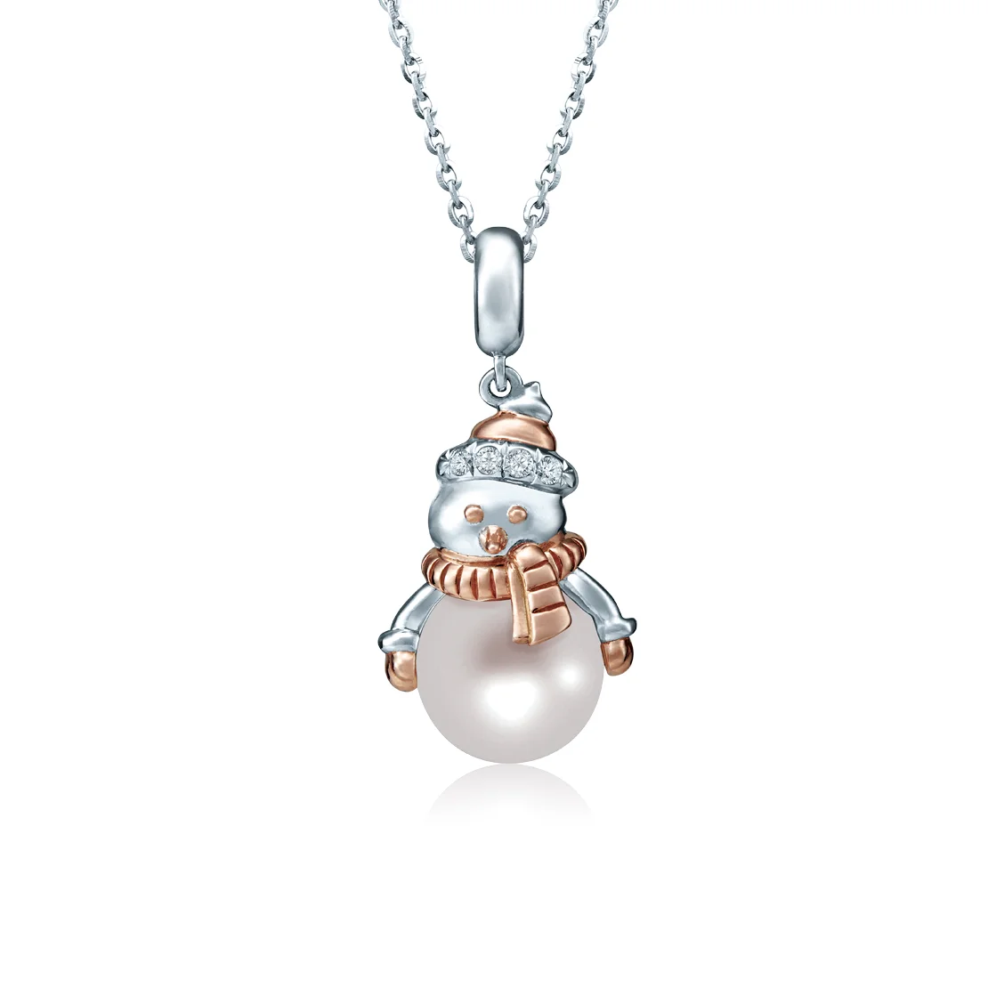 10K GOLD PEARLY SNOWMAN PEARL & DIAMOND PENDANT