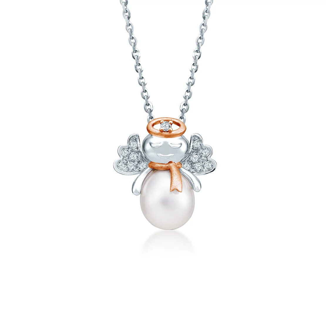 10K GOLD PEARLY ANGEL PEARL & DIAMOND PENDANT