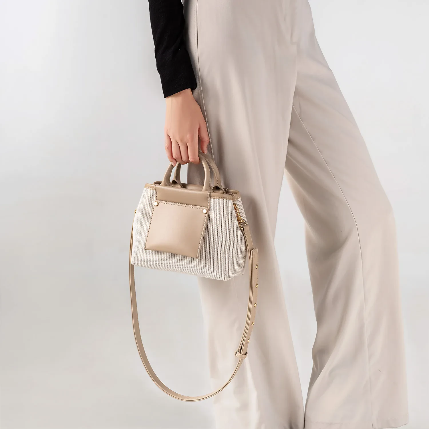 PICOLA TOP HANDLE BAG LUXE CANVAS - MILKTEA