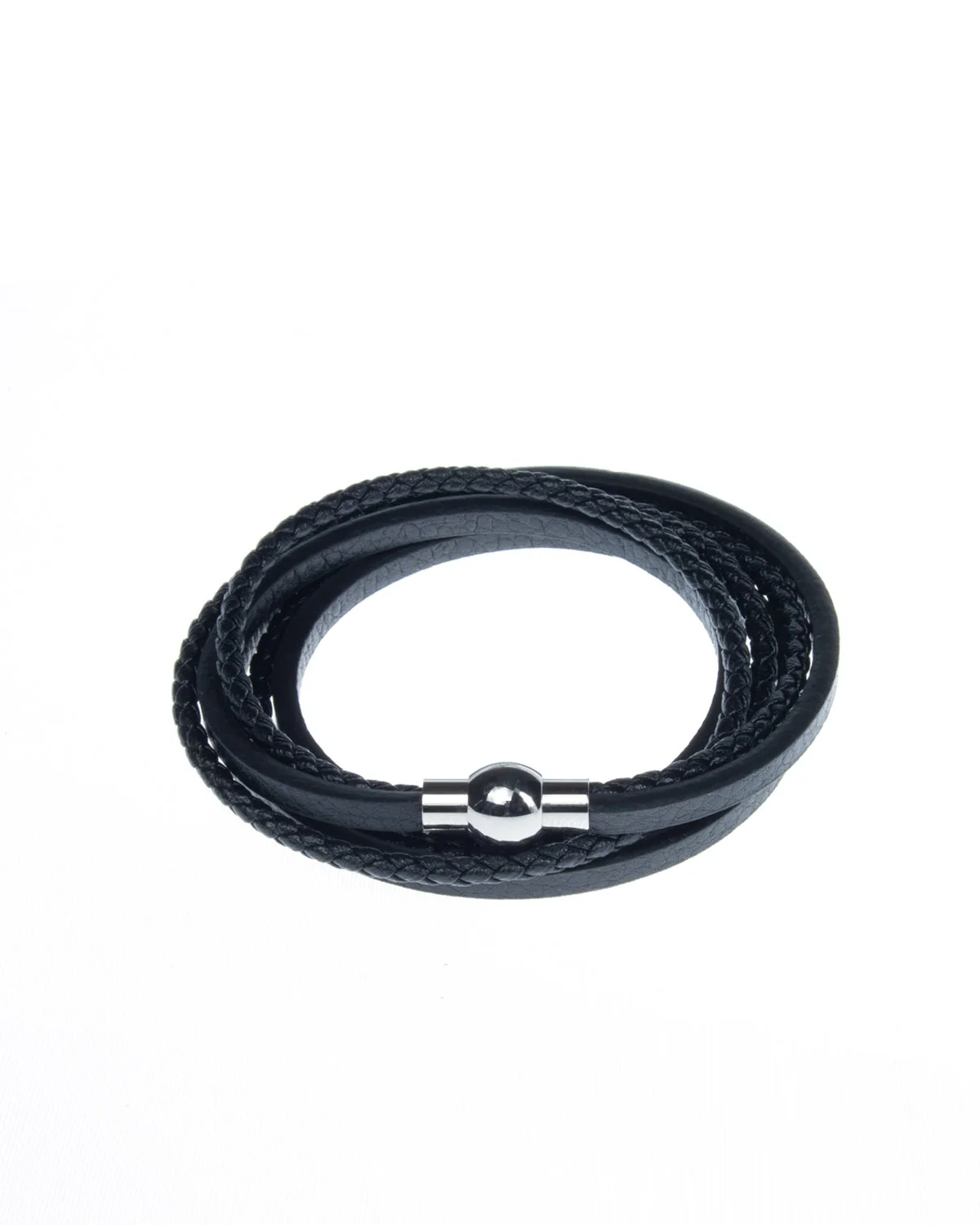BLACK THIN LEATHER BANGLES WITH SILVER CLASP - VARIOUS SIZE